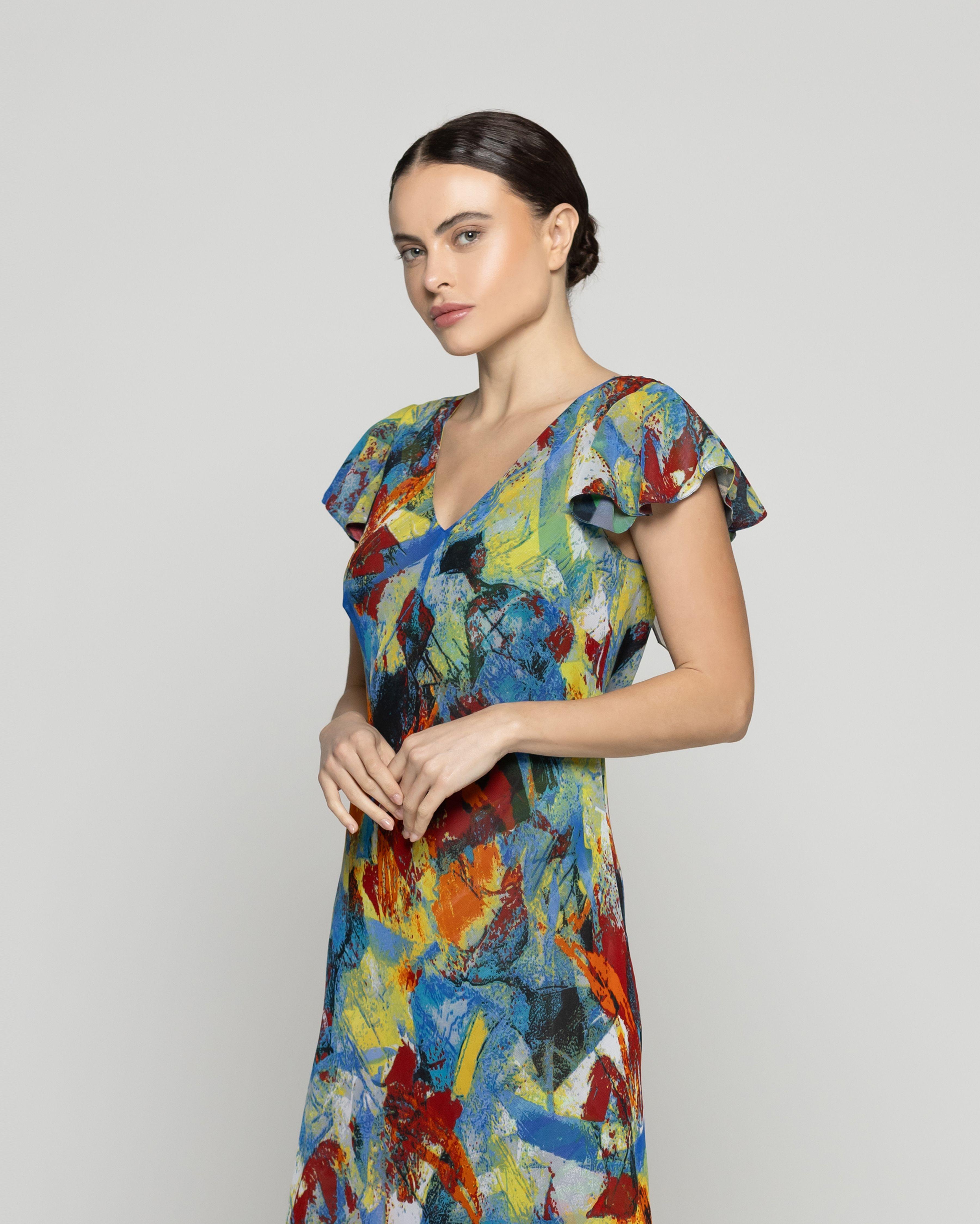 Vestido Mujer Vanessa Resversible Manga Corta Con Vuelos Gris Lineatre-1