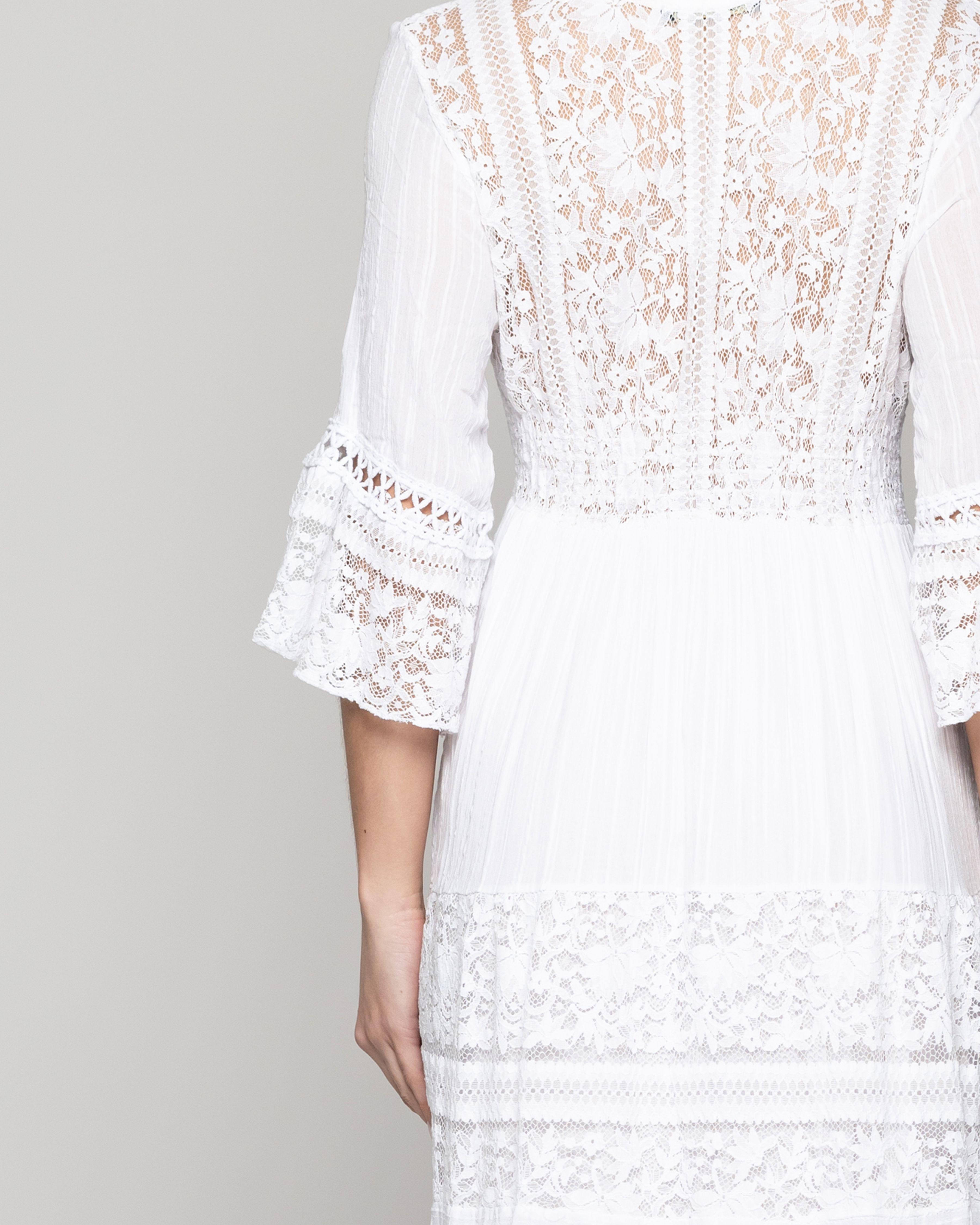 Vestido Mujer Largo Valentina Con Adornos De Encaje Blanco Lineatre-3