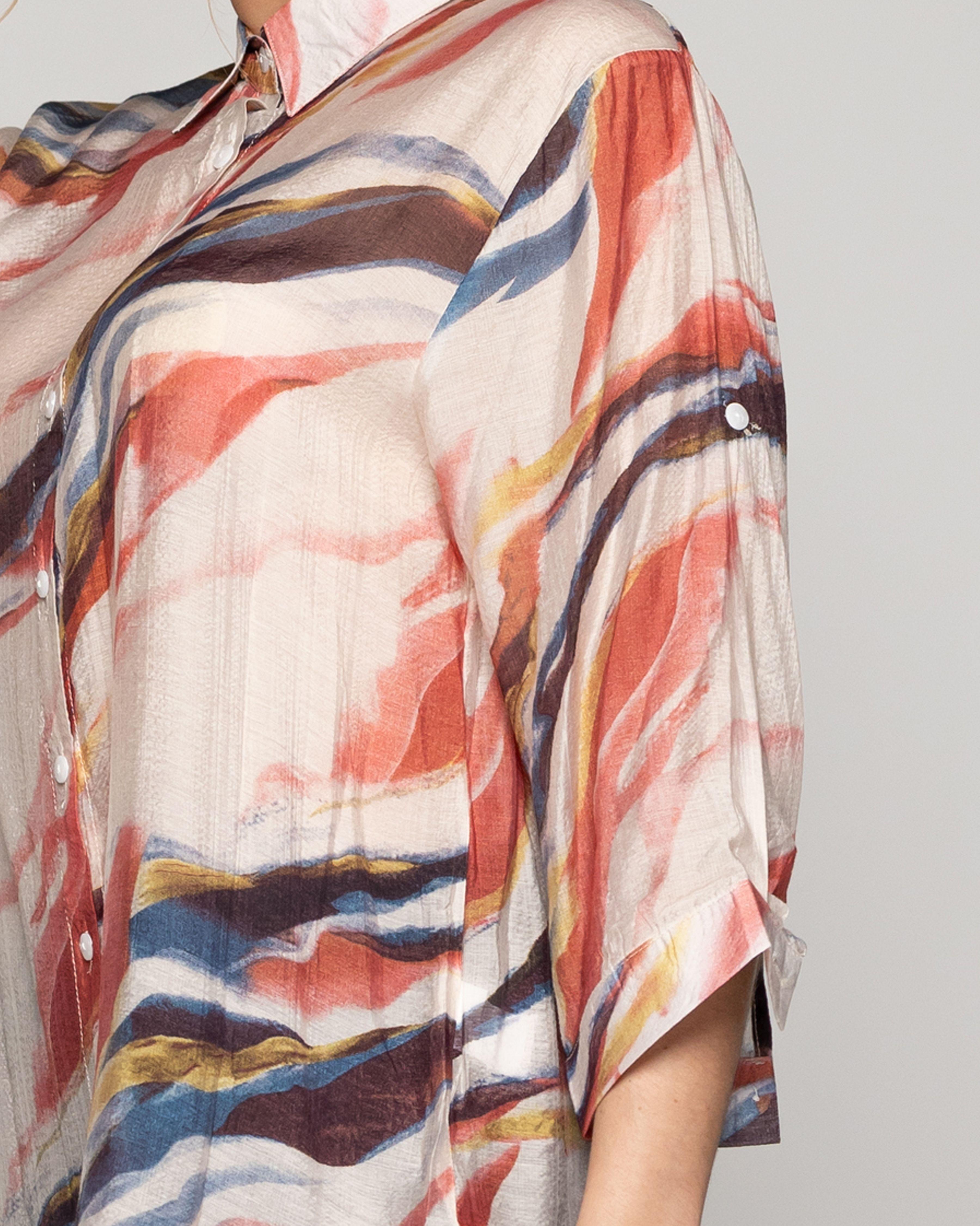 Blusa Mujer Bellinda Manga 3/4 Diseño Abstracto Coral Lineatre-2