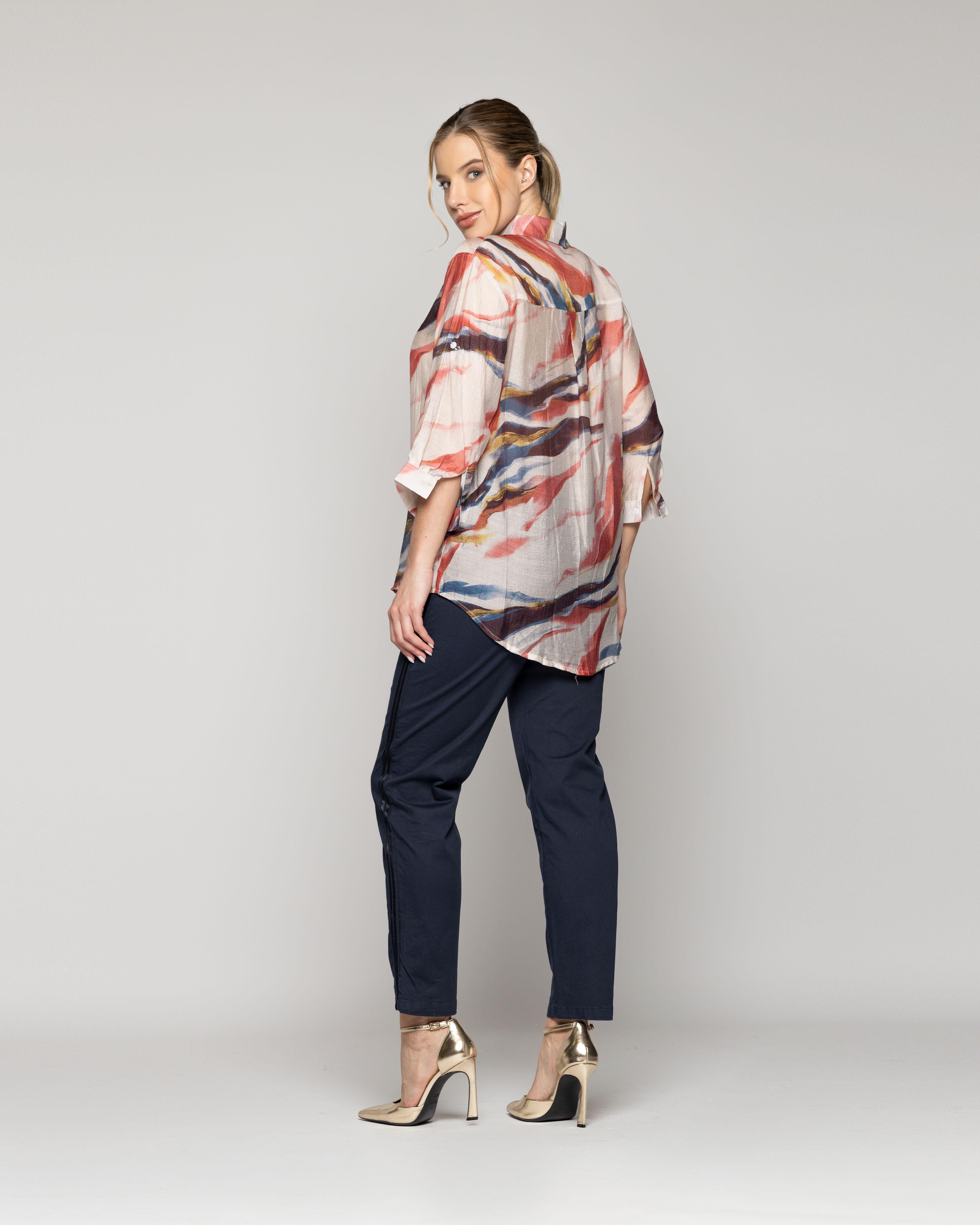 Blusa Mujer Bellinda Manga 3/4 Diseño Abstracto Coral Lineatre-3