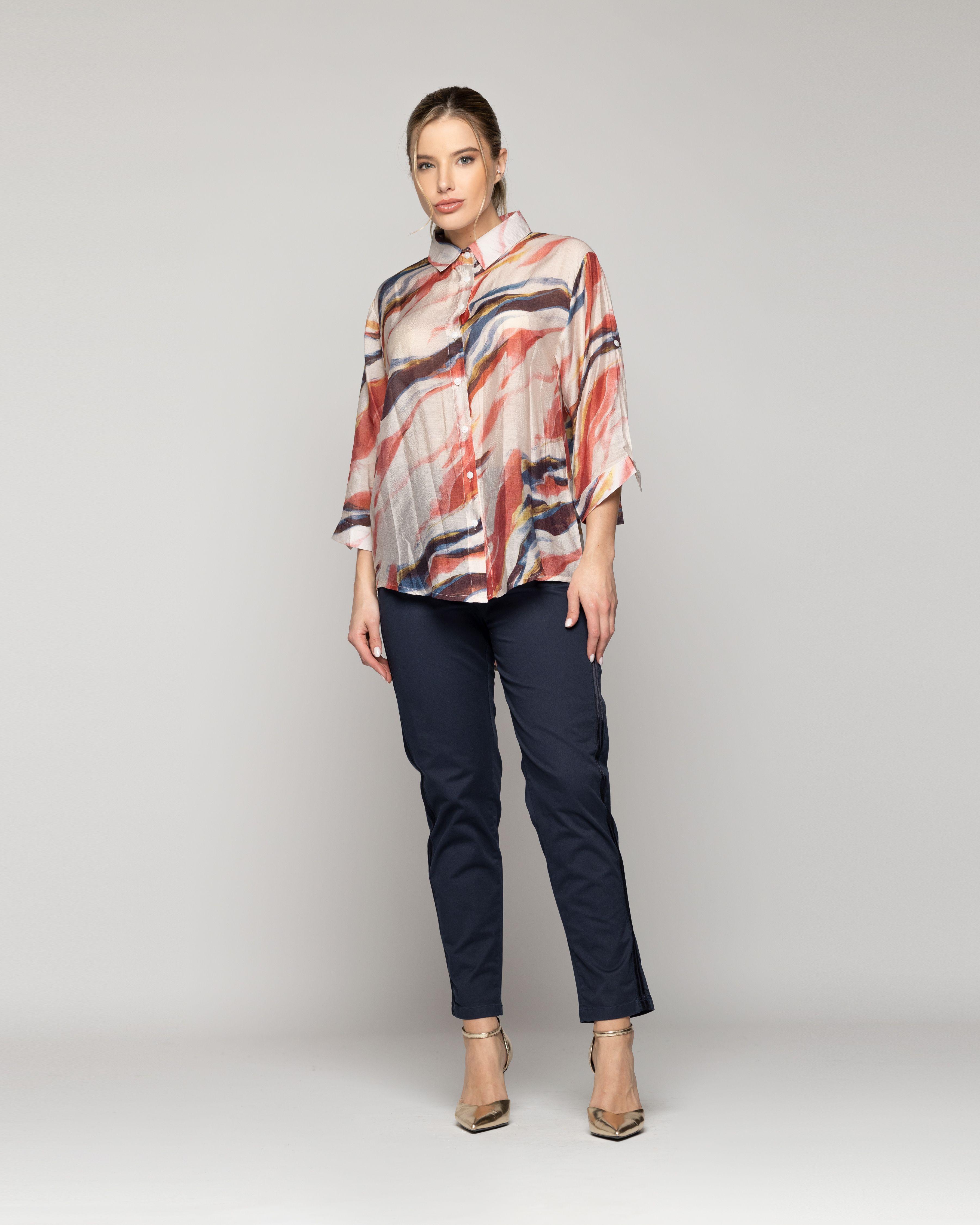 Blusa Mujer Bellinda Manga 3/4 Diseño Abstracto Coral Lineatre-4