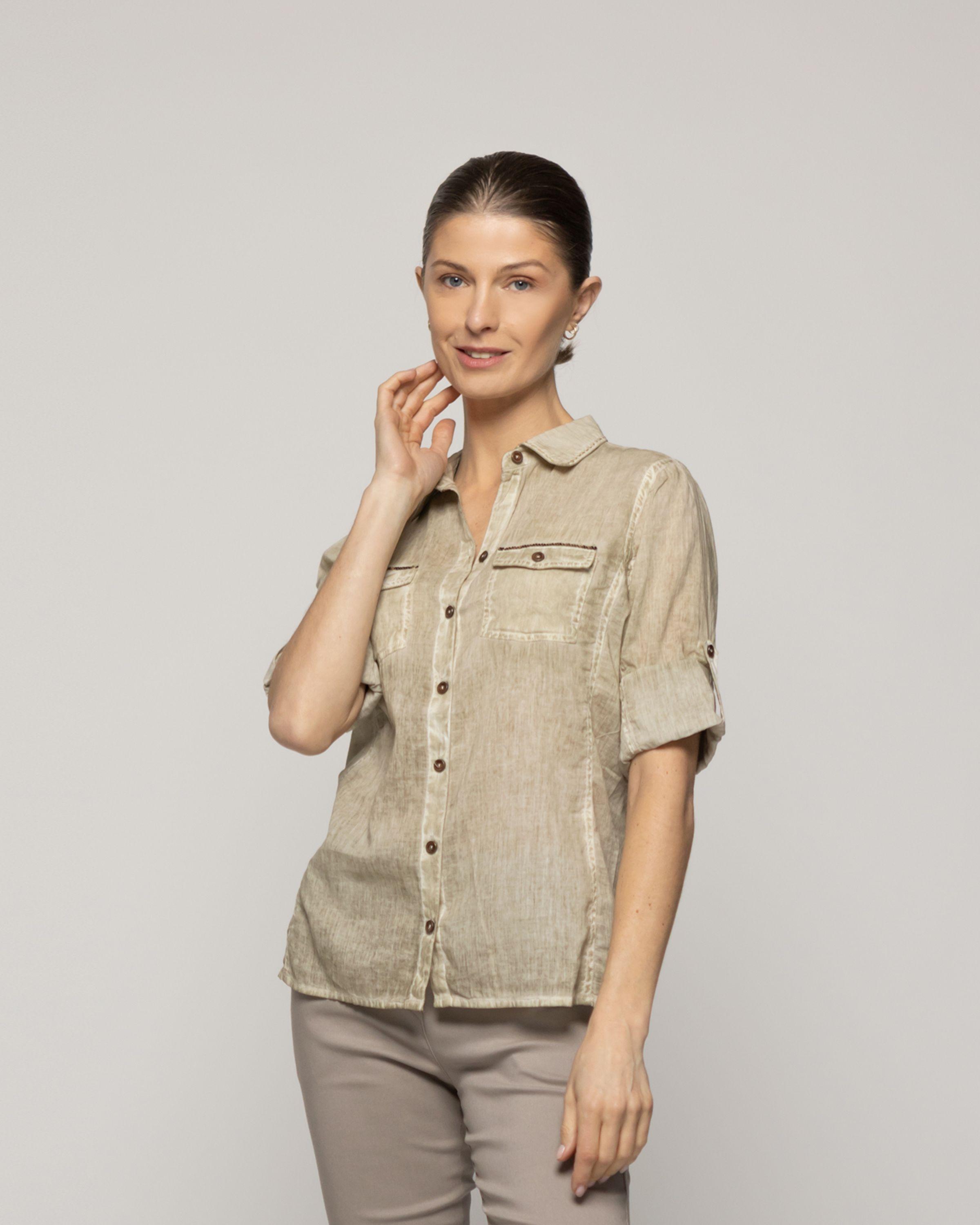 Blusa Mujer Brina Manga 3/4 Bolsillo Frontal Verde Lineatre-0