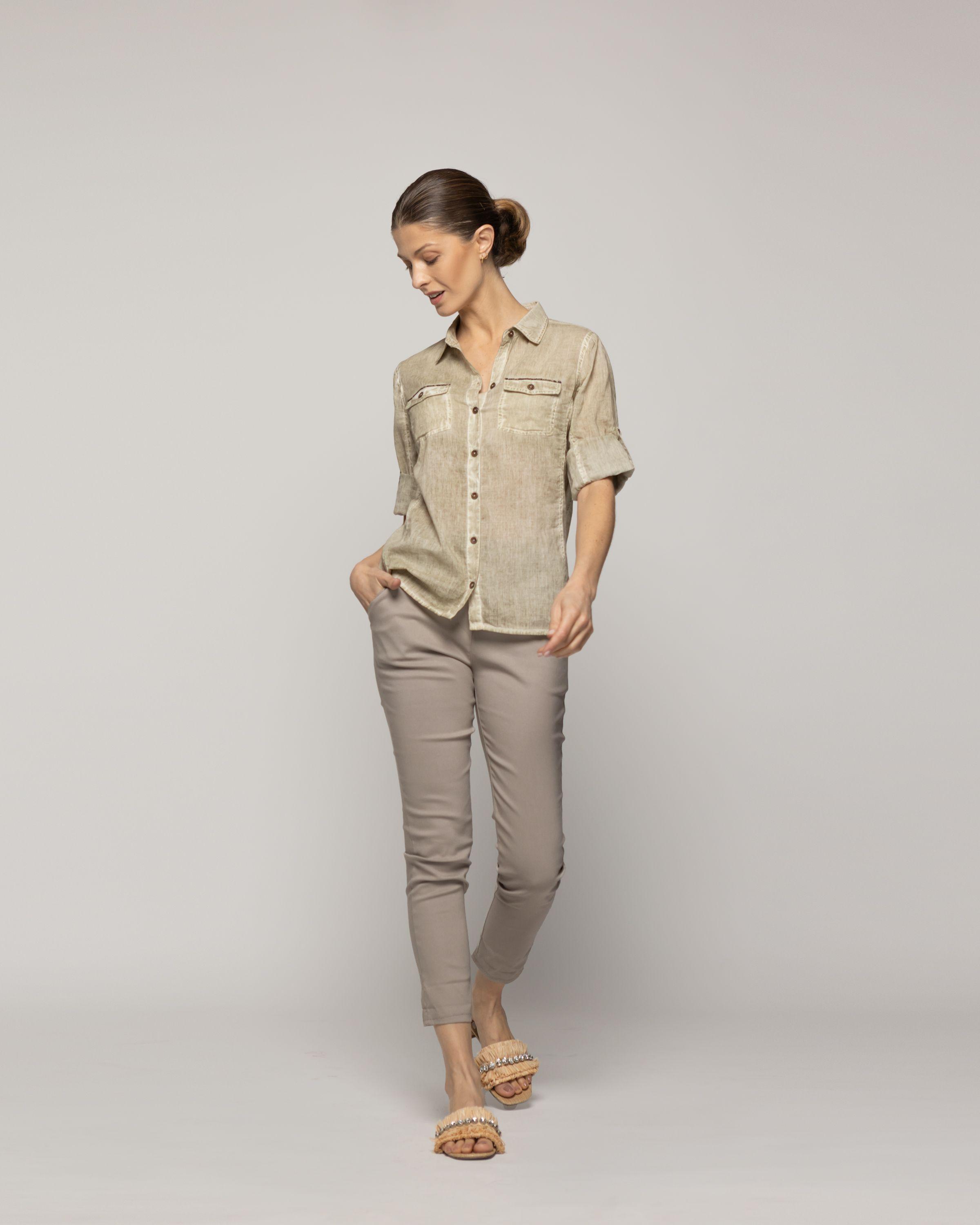 Blusa Mujer Brina Manga 3/4 Bolsillo Frontal Verde Lineatre-1