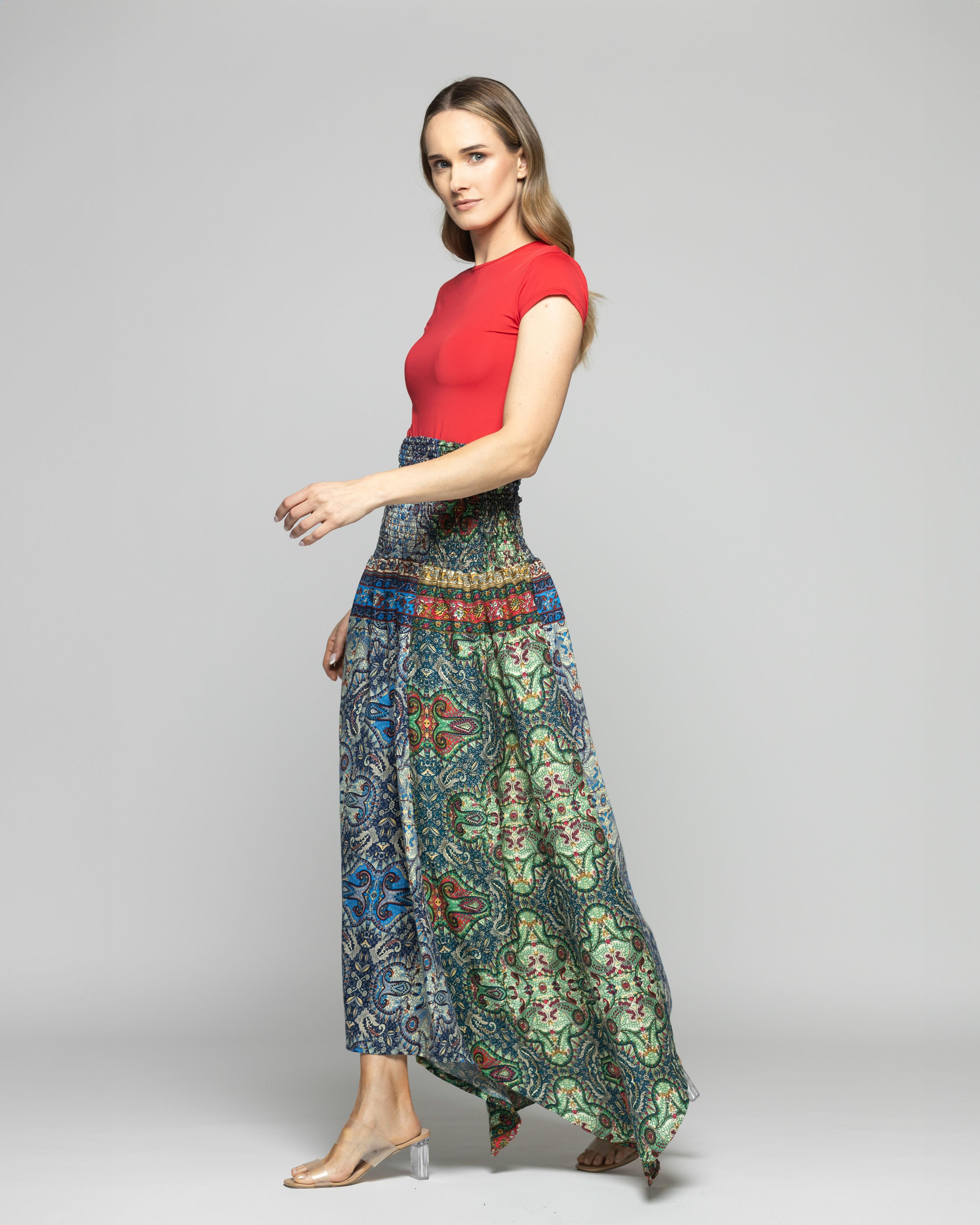 Falda Vestido Mujer Jacinto Diseño Bohemio Verde Ludovica-5