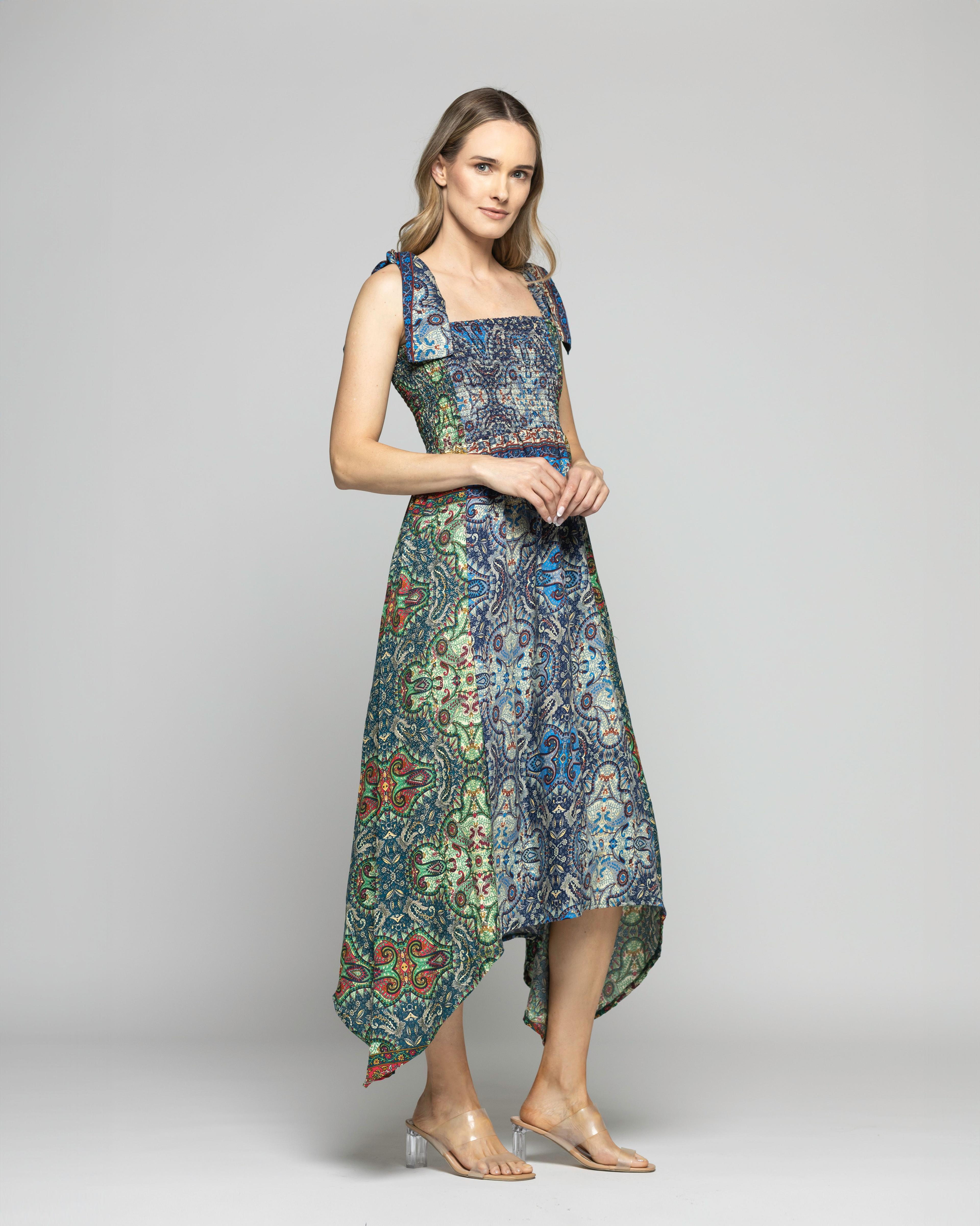 Falda Vestido Mujer Jacinto Diseño Bohemio Verde Ludovica-3