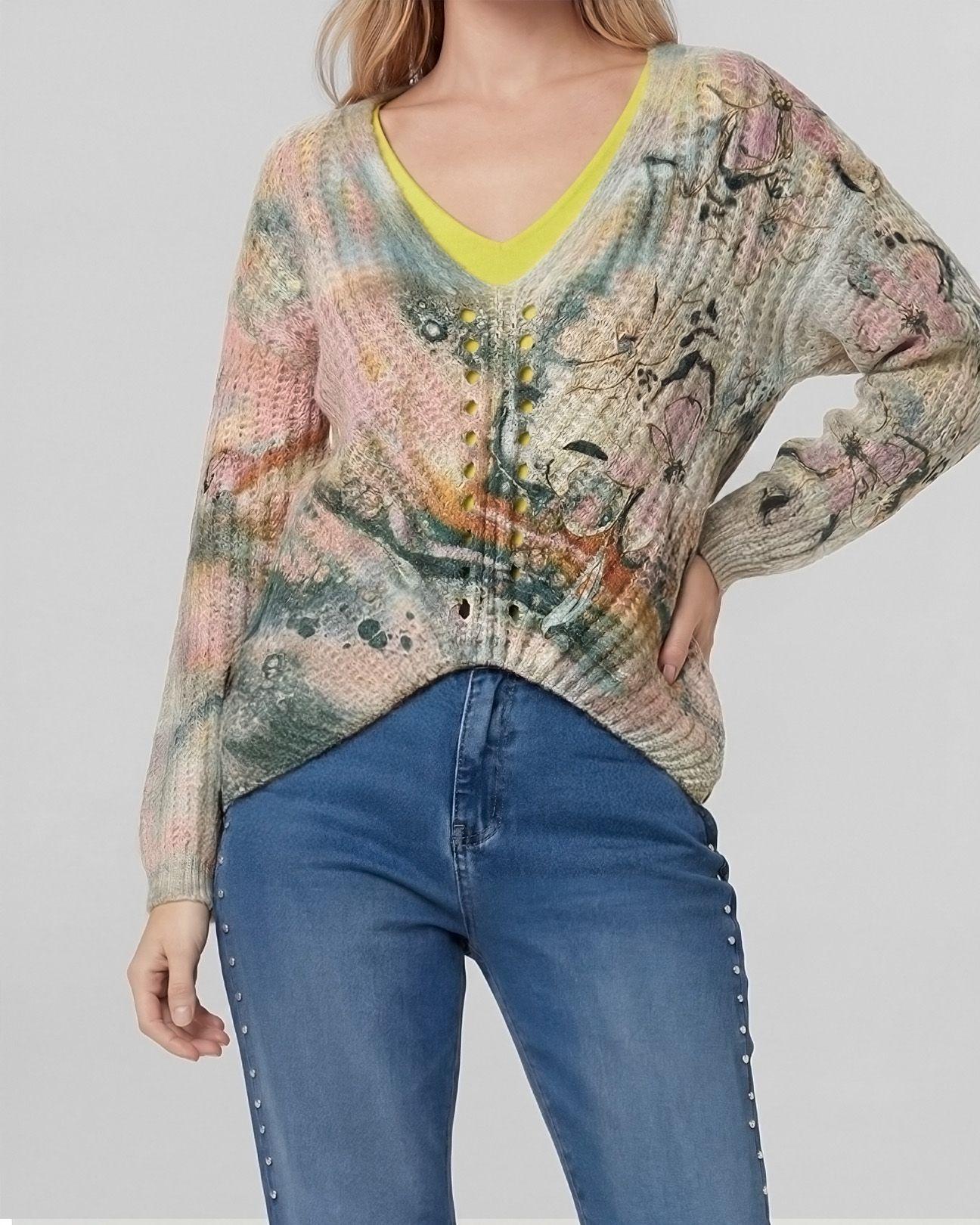 Sweater Mujer Veronica Relaxed Cuello Redondo Manga Caída Petroleo Lineatre-3