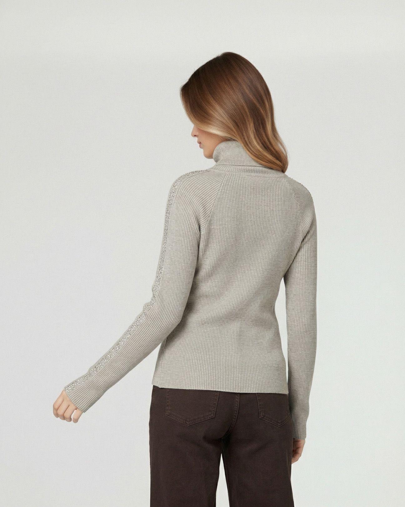 Sweater Mujer Teresa Relaxed Cuello Alto Redondo Manga Caída Fango Lineatre-1