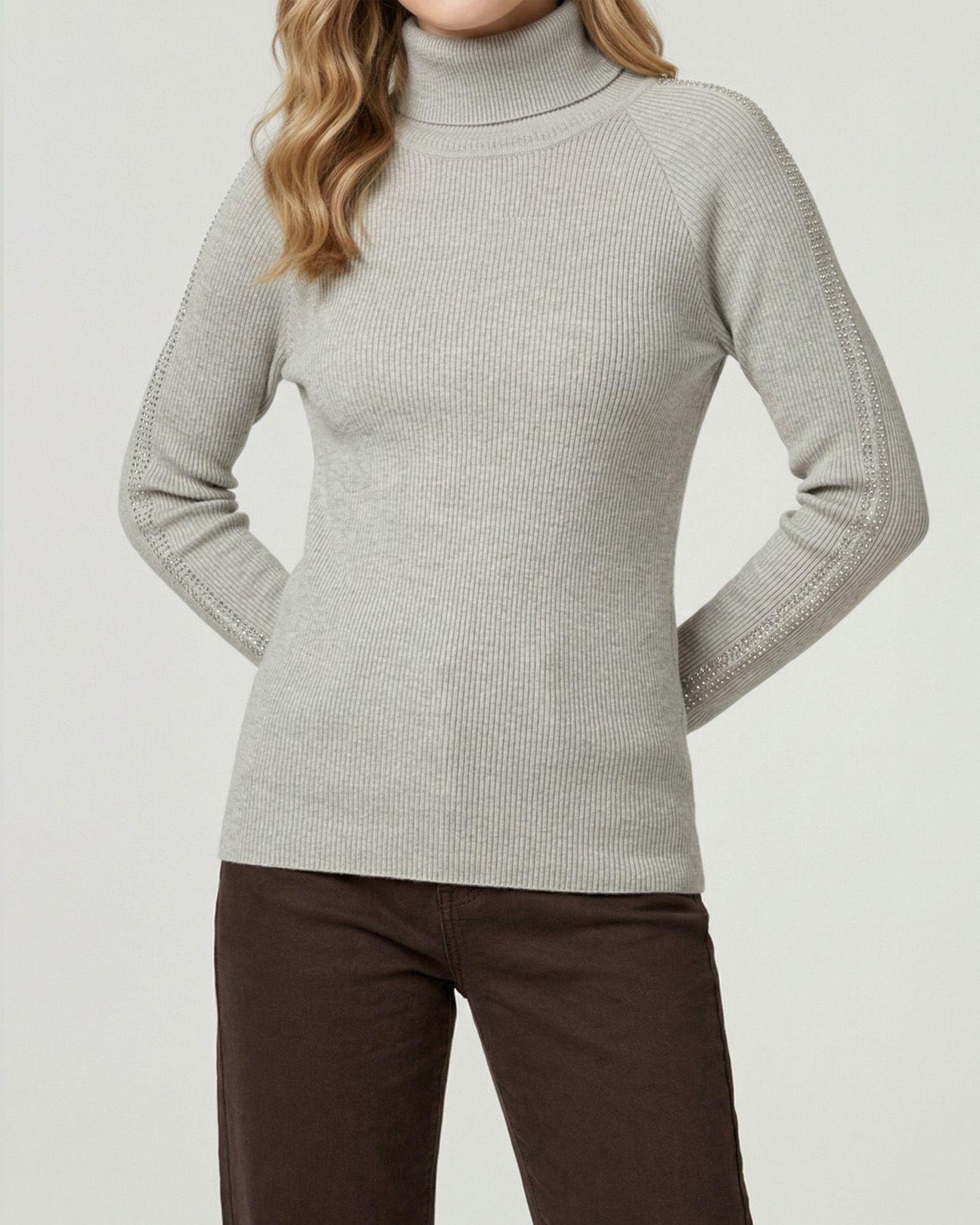 Sweater Mujer Teresa Relaxed Cuello Alto Redondo Manga Caída Fango Lineatre-2