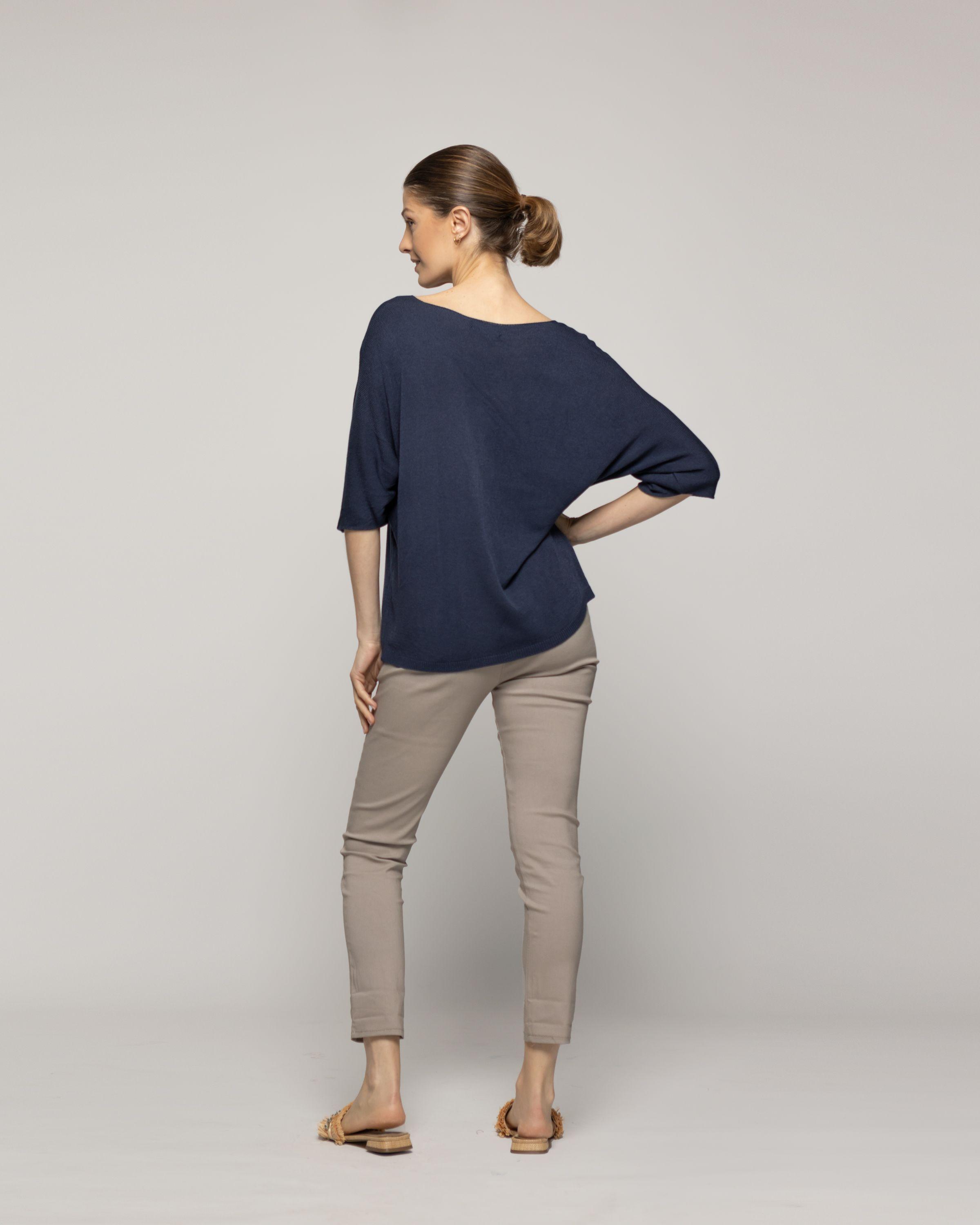 Sweater Mujer Winona Cuello V Manga 3/4 Azul Lineatre-2