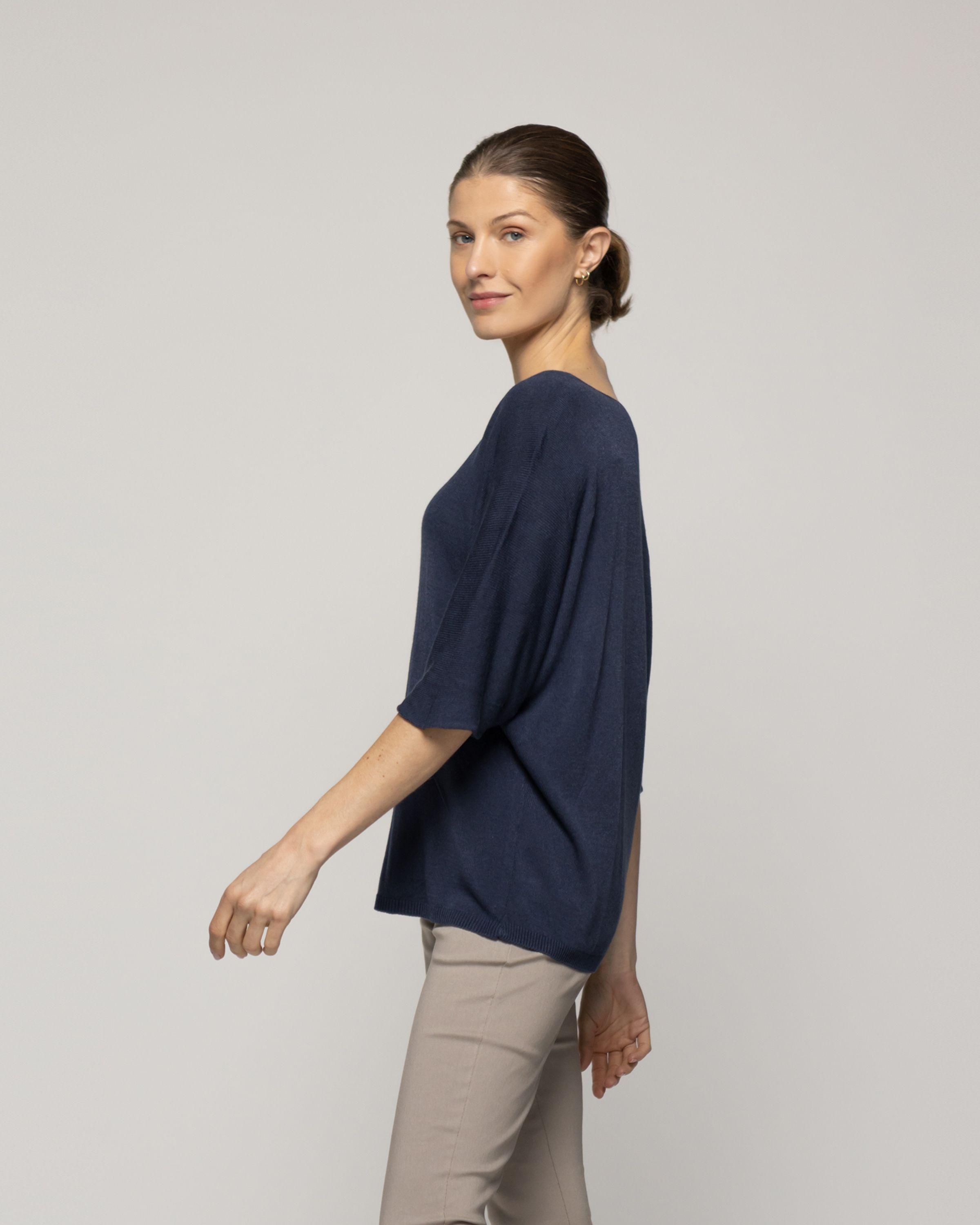 Sweater Mujer Winona Cuello V Manga 3/4 Azul Lineatre-4