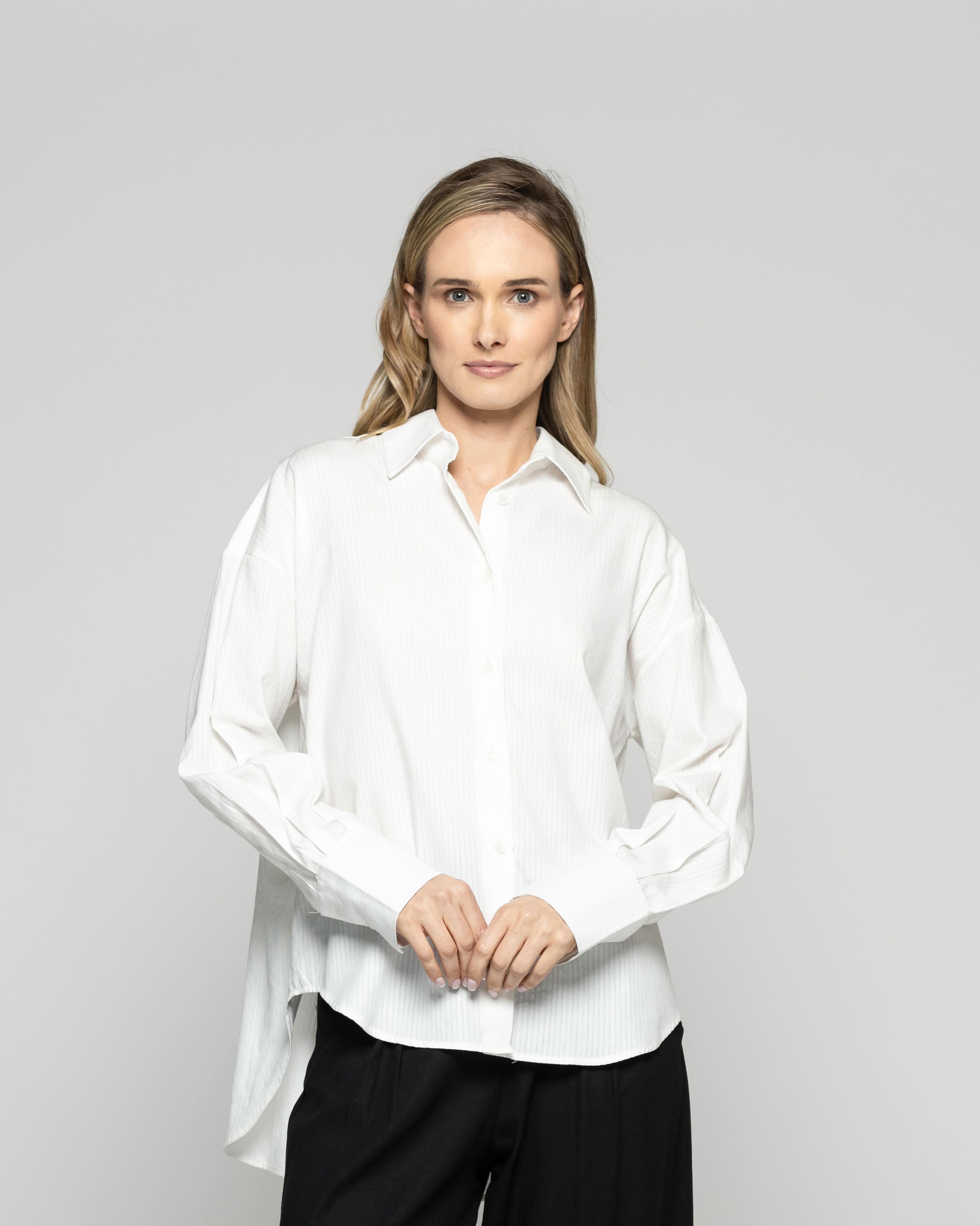 Blusa Mujer Deutzia Algodón Camisera Manga Larga Blanca Ludovica-2