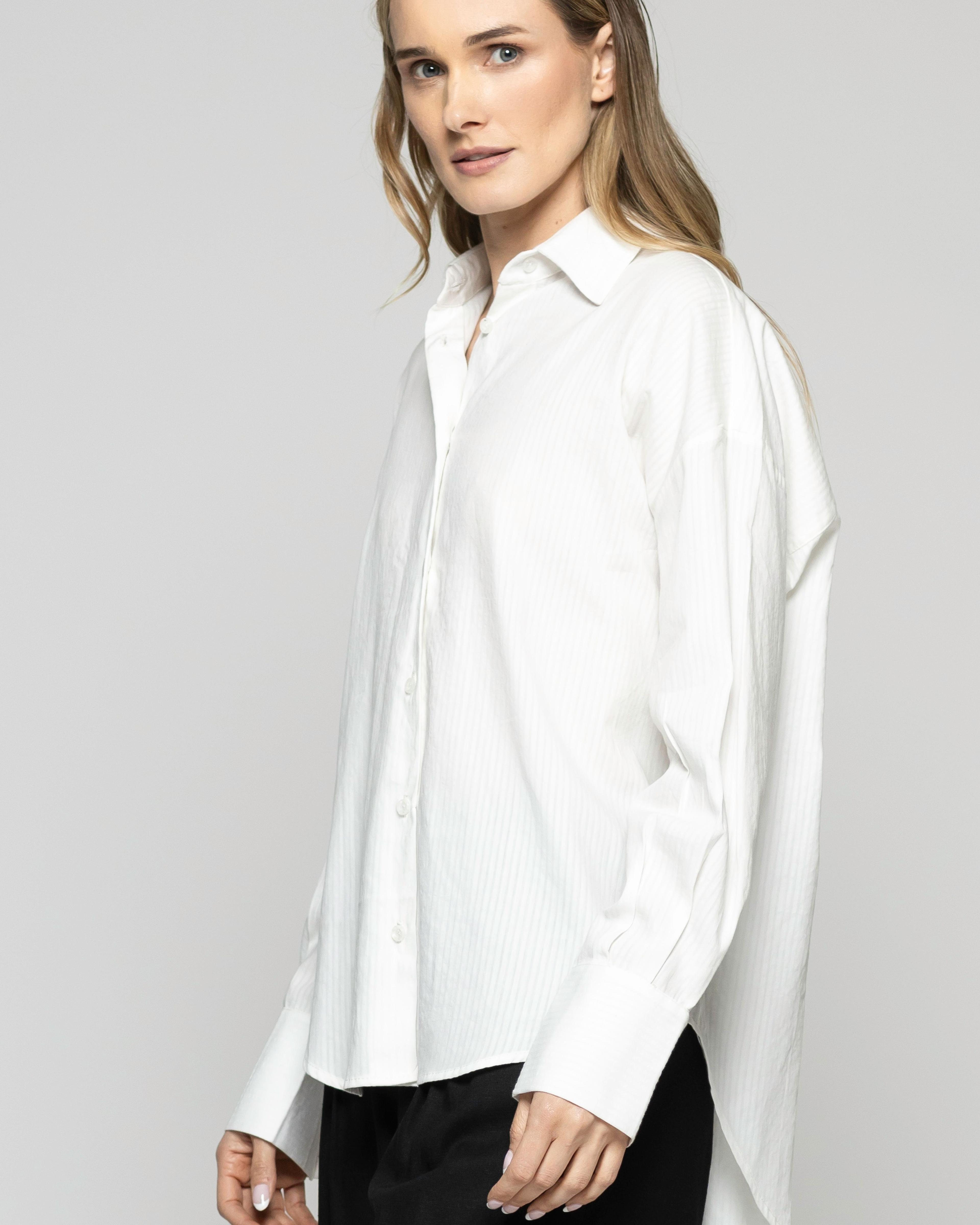 Blusa Mujer Deutzia Algodón Camisera Manga Larga Blanca Ludovica-3