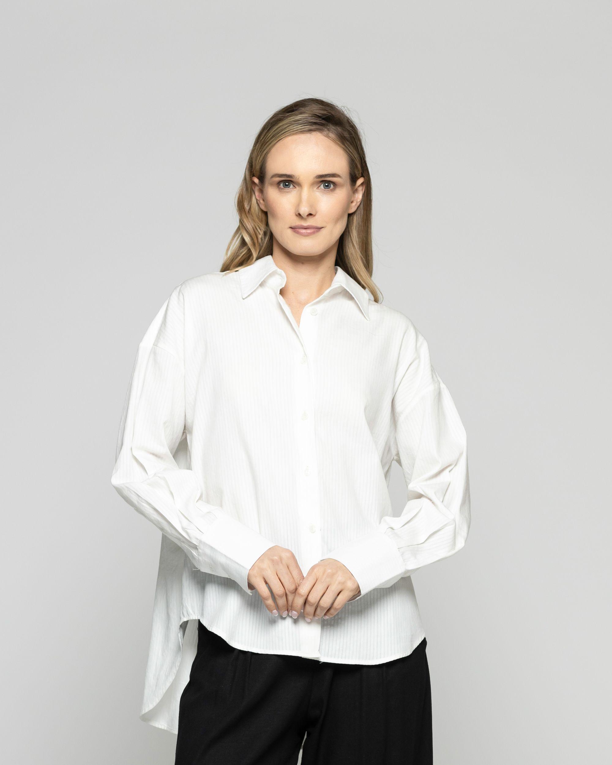 Blusa Mujer Deutzia Algodón Camisera Manga Larga Blanca Ludovica-3