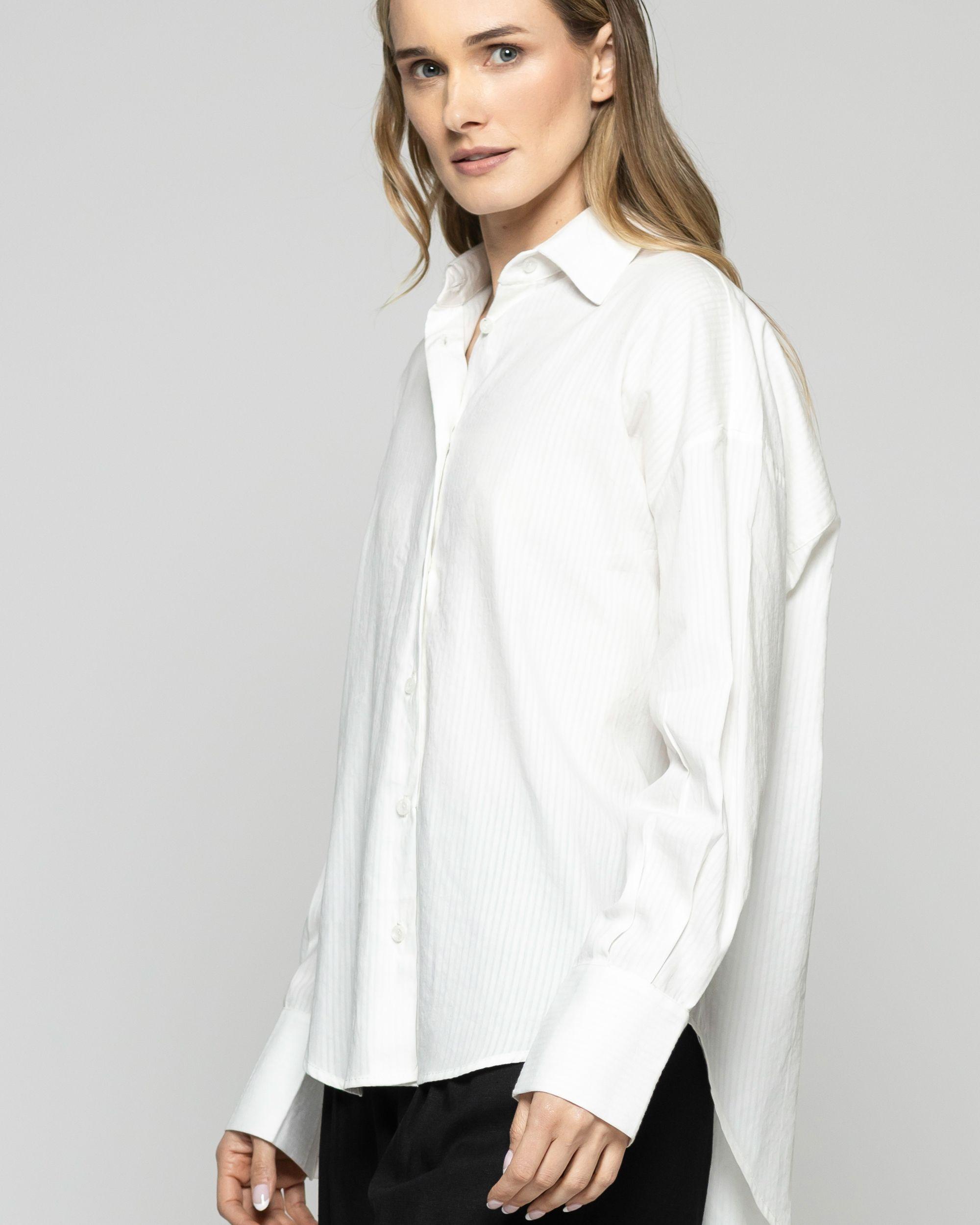 Blusa Mujer Deutzia Algodón Camisera Manga Larga Blanca Ludovica-7