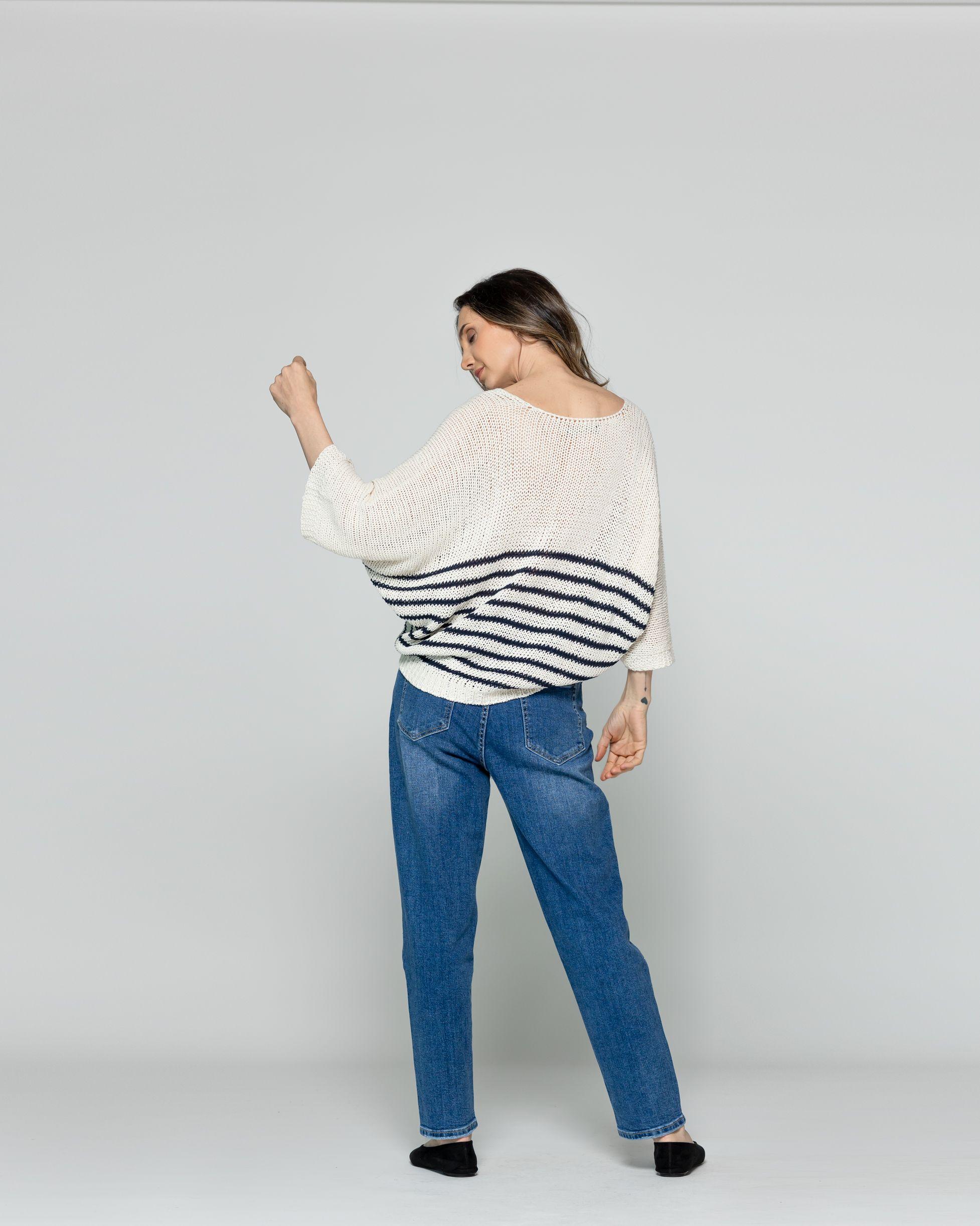 Sweater Wilmary Escote Redondo Mangas 3/4 Rayas Azul Lineatre-2
