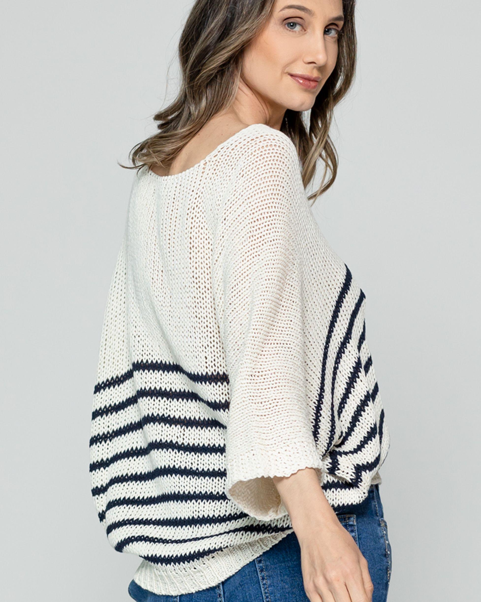 Sweater Wilmary Escote Redondo Mangas 3/4 Rayas Azul Lineatre-3