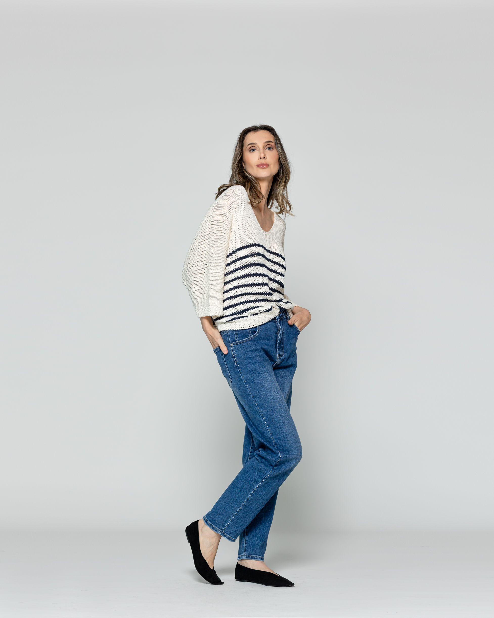 Sweater Wilmary Escote Redondo Mangas 3/4 Rayas Azul Lineatre-4