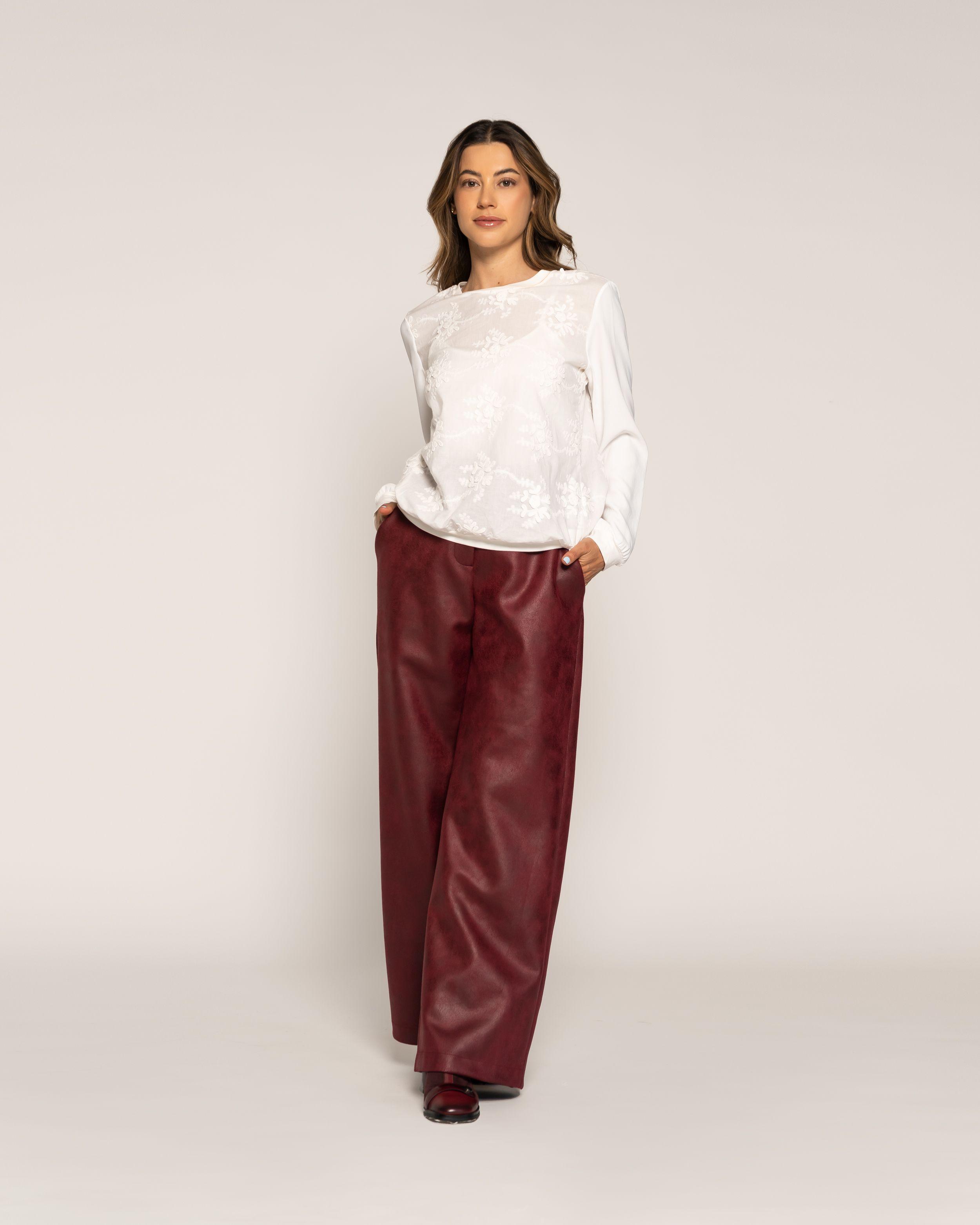 Polera Jacqueline Crudo Cuello redondo Manga larga Globo Puño elasticado Mujer-0