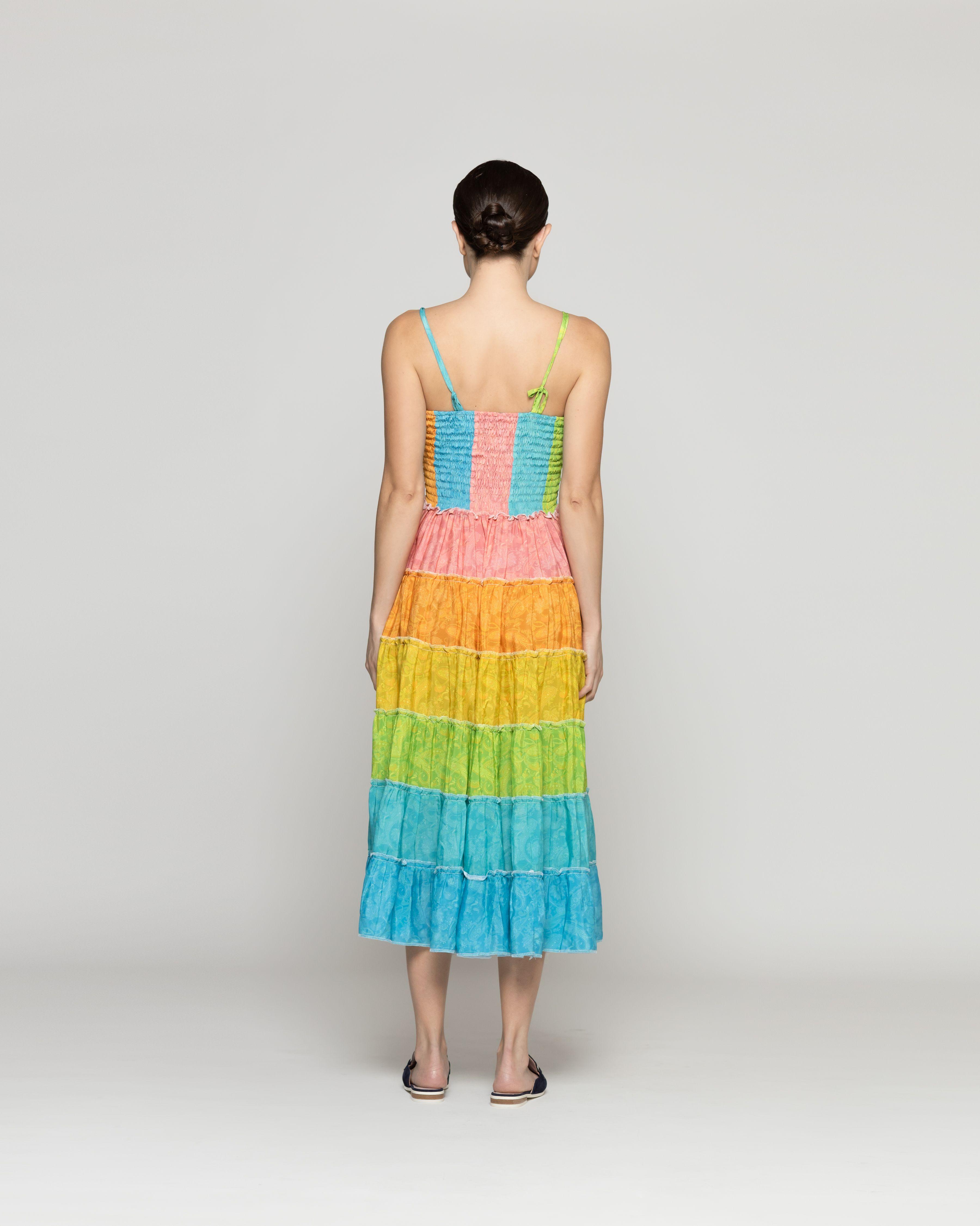 Vestido Mujer Velinda Con Vuelos Y Elasticado Estampado Arcoiris Lineatre-3