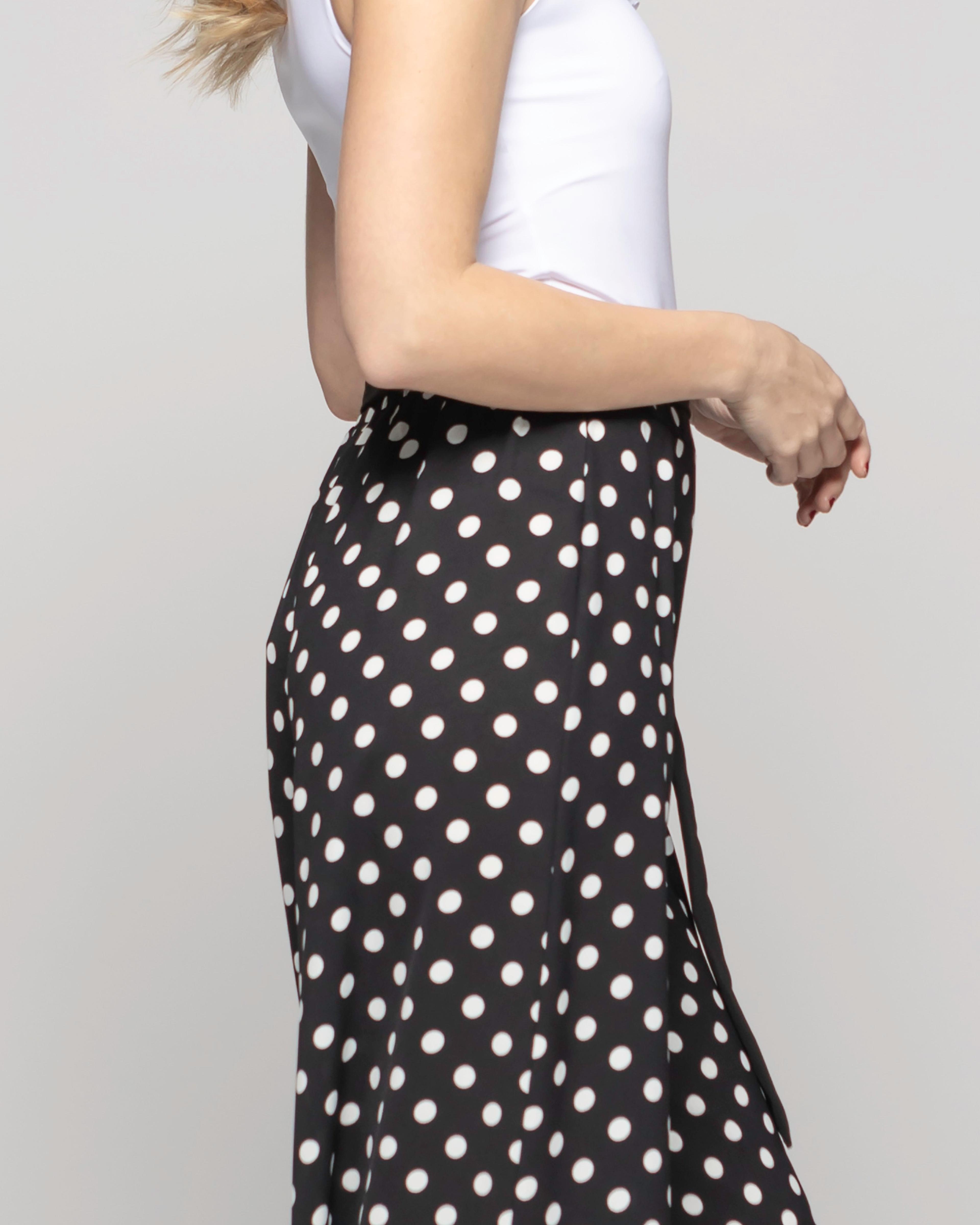 Pantalón Mujer Brionia Palazzo  Viscosa Con Lazo Lunares Blancos Negro Ludovica-8