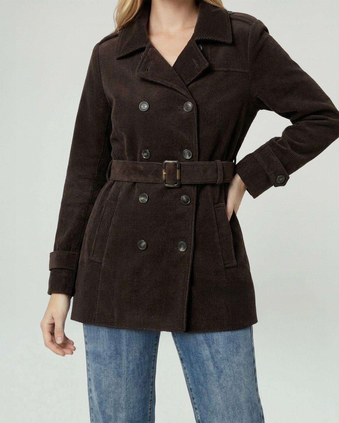 Chaqueta Mujer Elena Regular Cuello En. V Solapa Manga Suelta Chocolate Lineatre-2