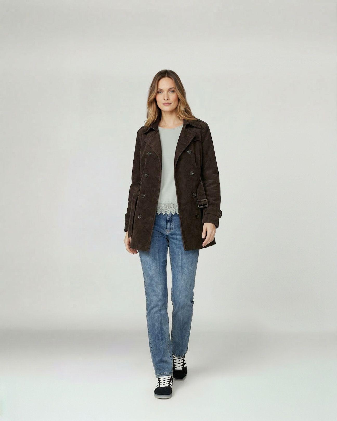 Chaqueta Mujer Elena Regular Cuello En. V Solapa Manga Suelta Chocolate Lineatre-3