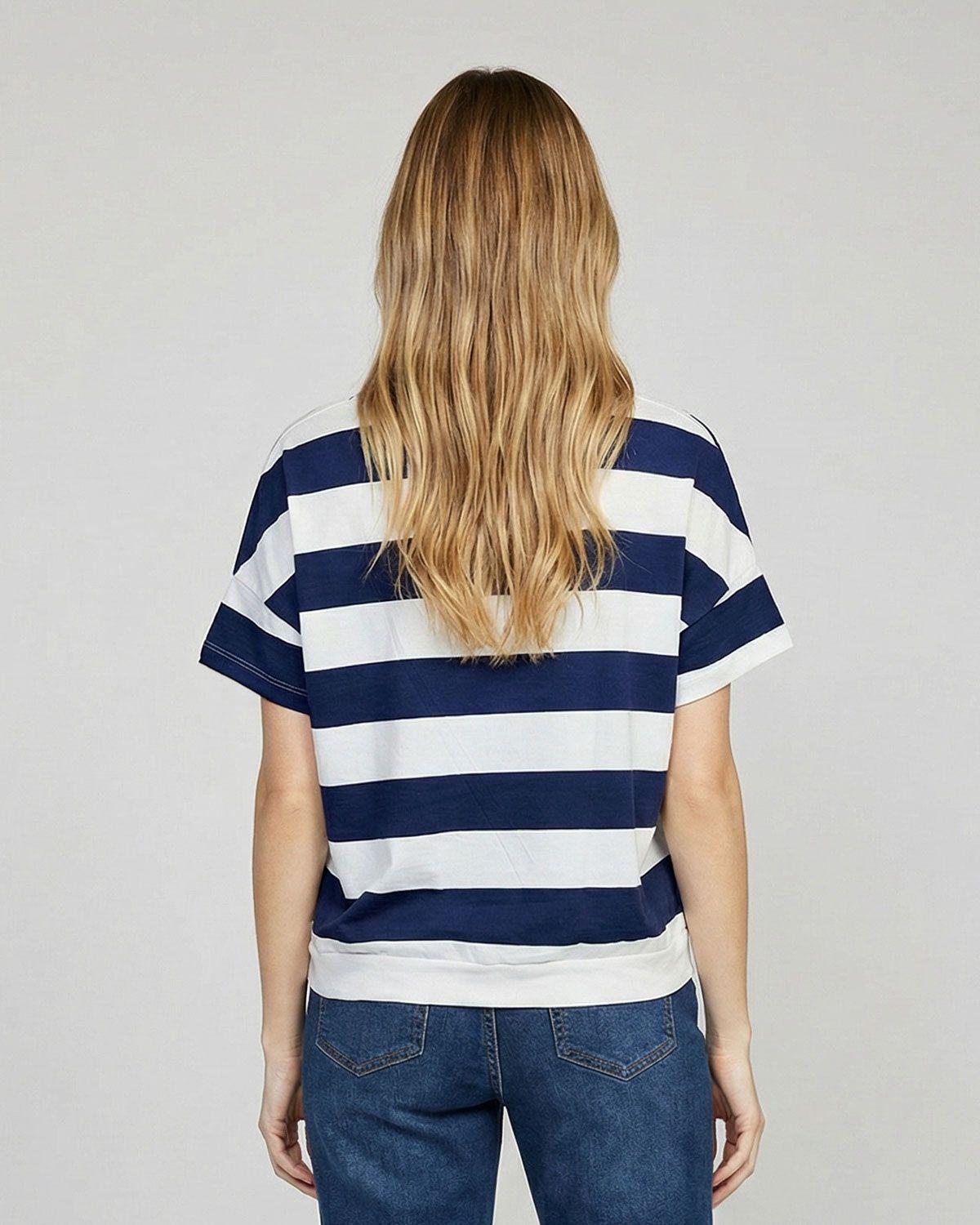 Polera Mujer Giorgia Overside Cuello redondo Manga corta Azul Lineatre-2