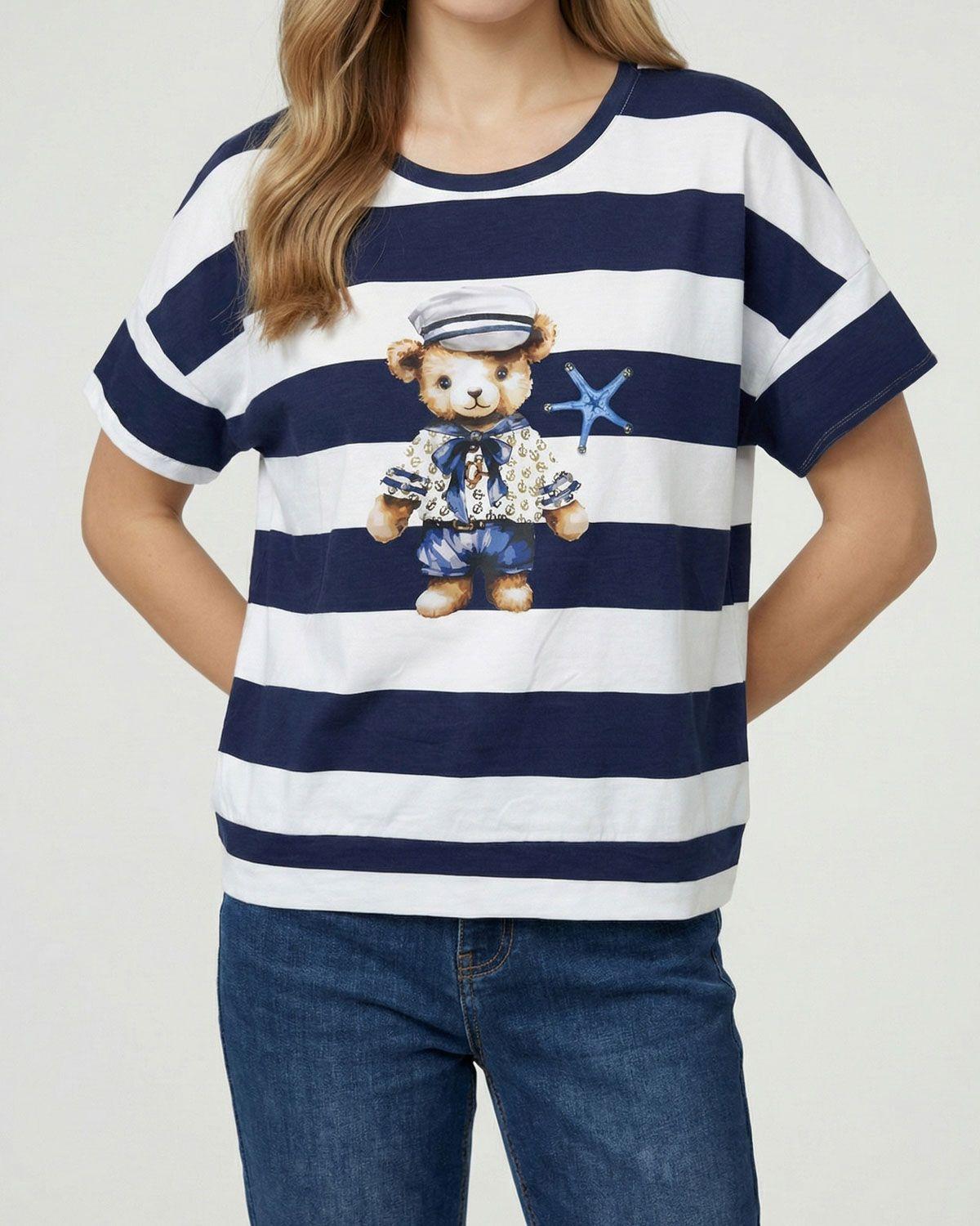 Polera Mujer Giorgia Overside Cuello redondo Manga corta Azul Lineatre-3