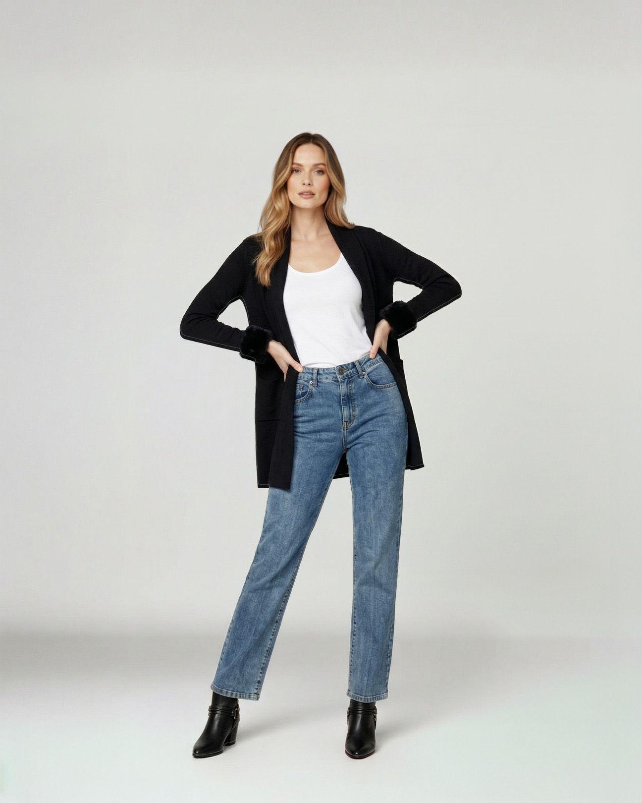 Cardigan Mujer Renata Relaxed Cuello Con Solapa Manga Acampanada Negro Lineatre-3