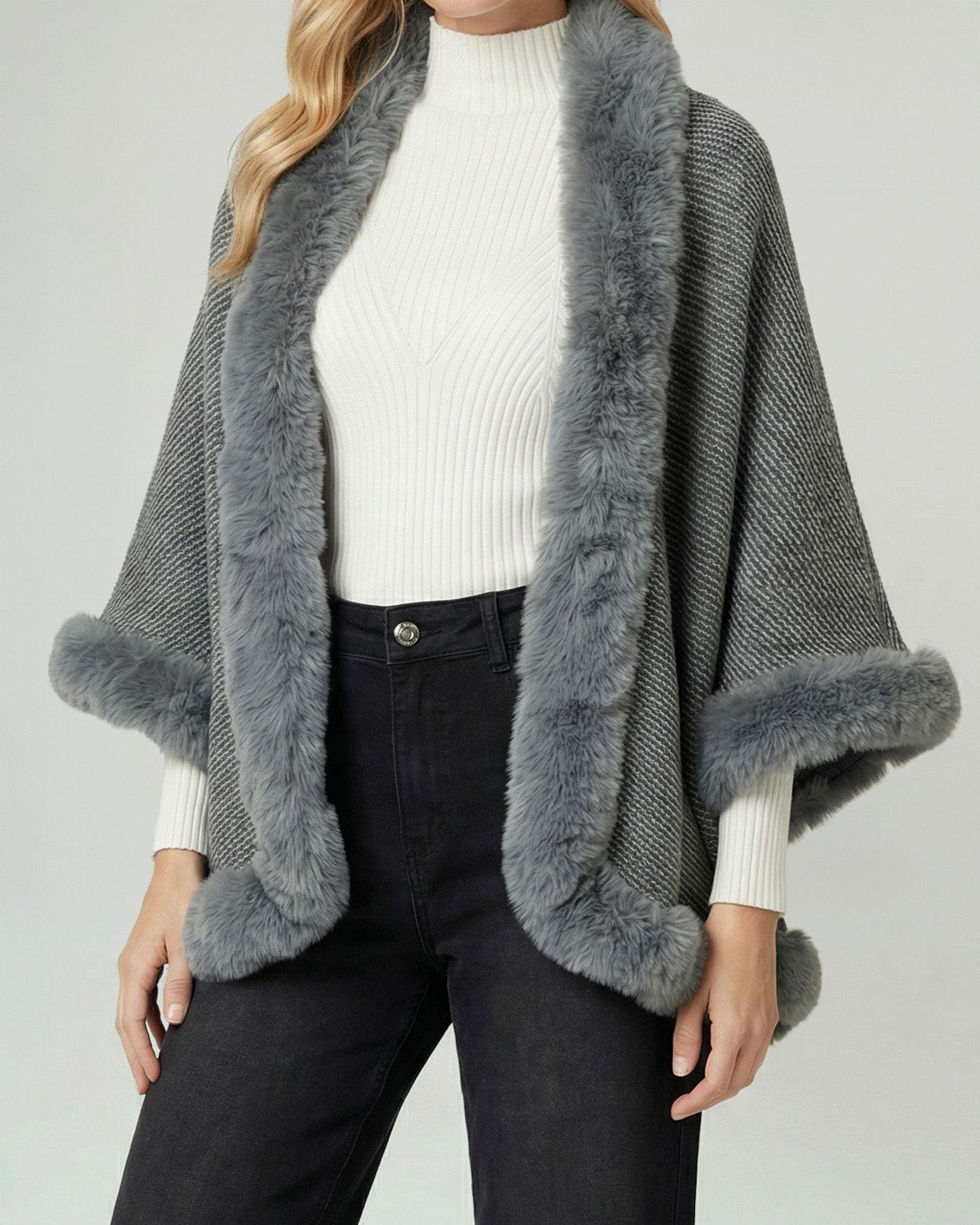 Poncho Mujer Teresa Overside Cuello Tipo Kimono  Manga Tipo Poncho Gris Lineatre-2