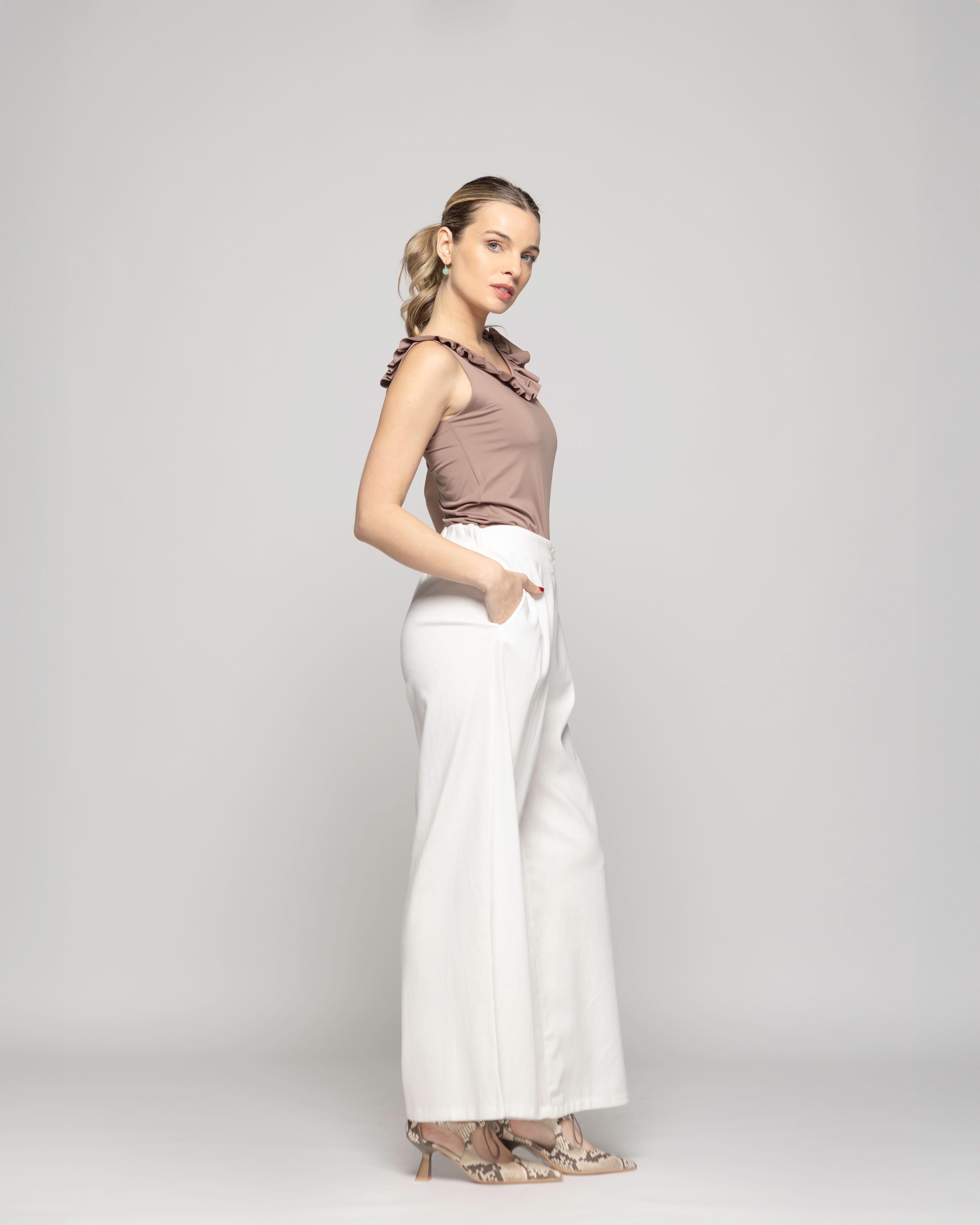 Pantalón Mujer Silene Viscosa Con Pinzas Blanco Crudo Ludovica-4