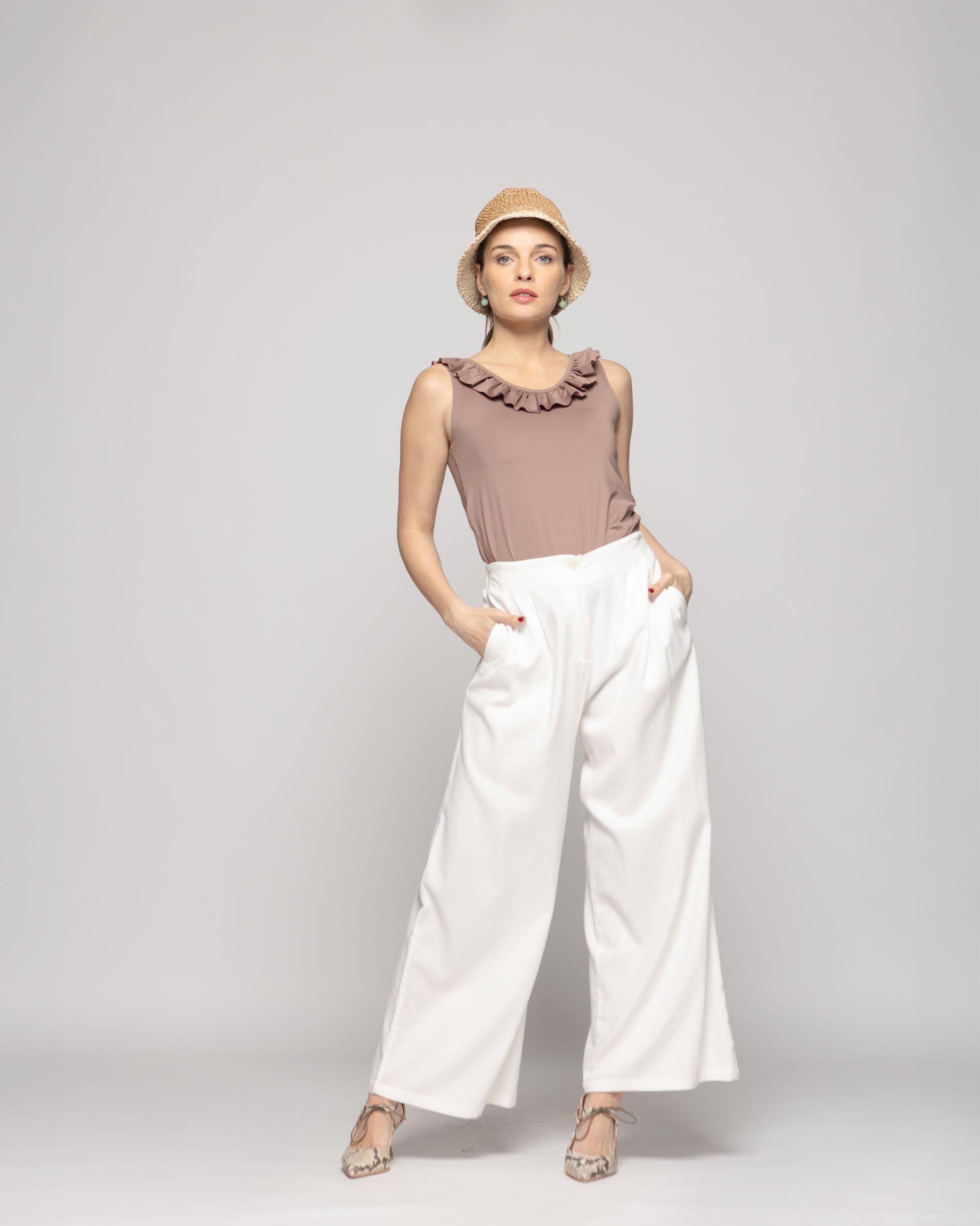 Pantalón Mujer Silene Viscosa Con Pinzas Blanco Crudo Ludovica-1
