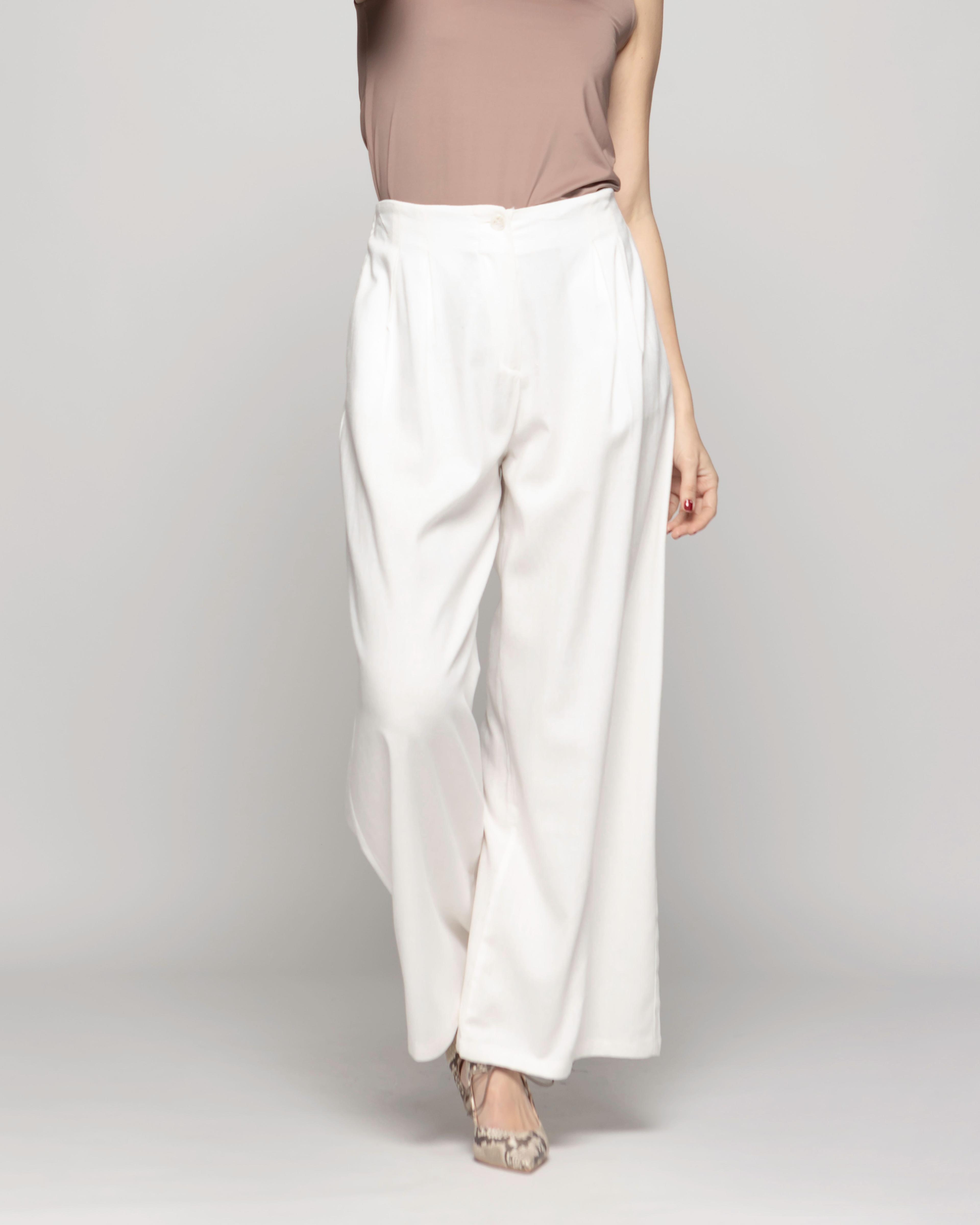 Pantalón Mujer Silene Viscosa Con Pinzas Blanco Crudo Ludovica-2