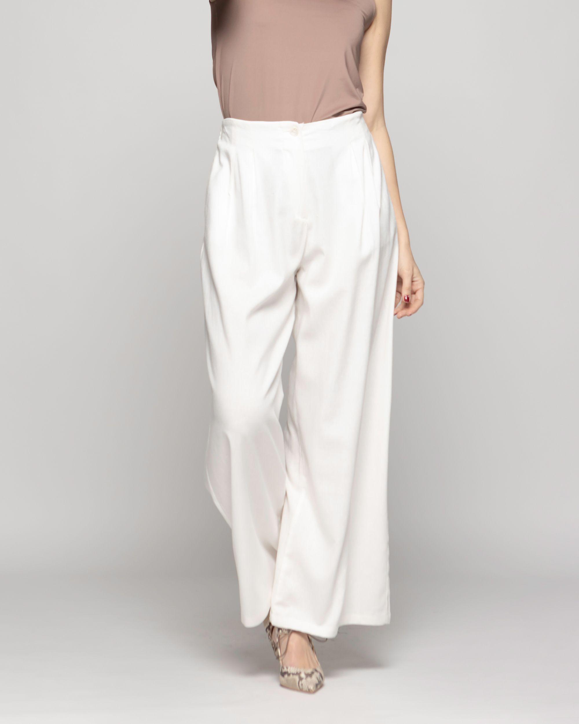 Pantalón Mujer Silene Viscosa Con Pinzas Blanco Crudo Ludovica-3