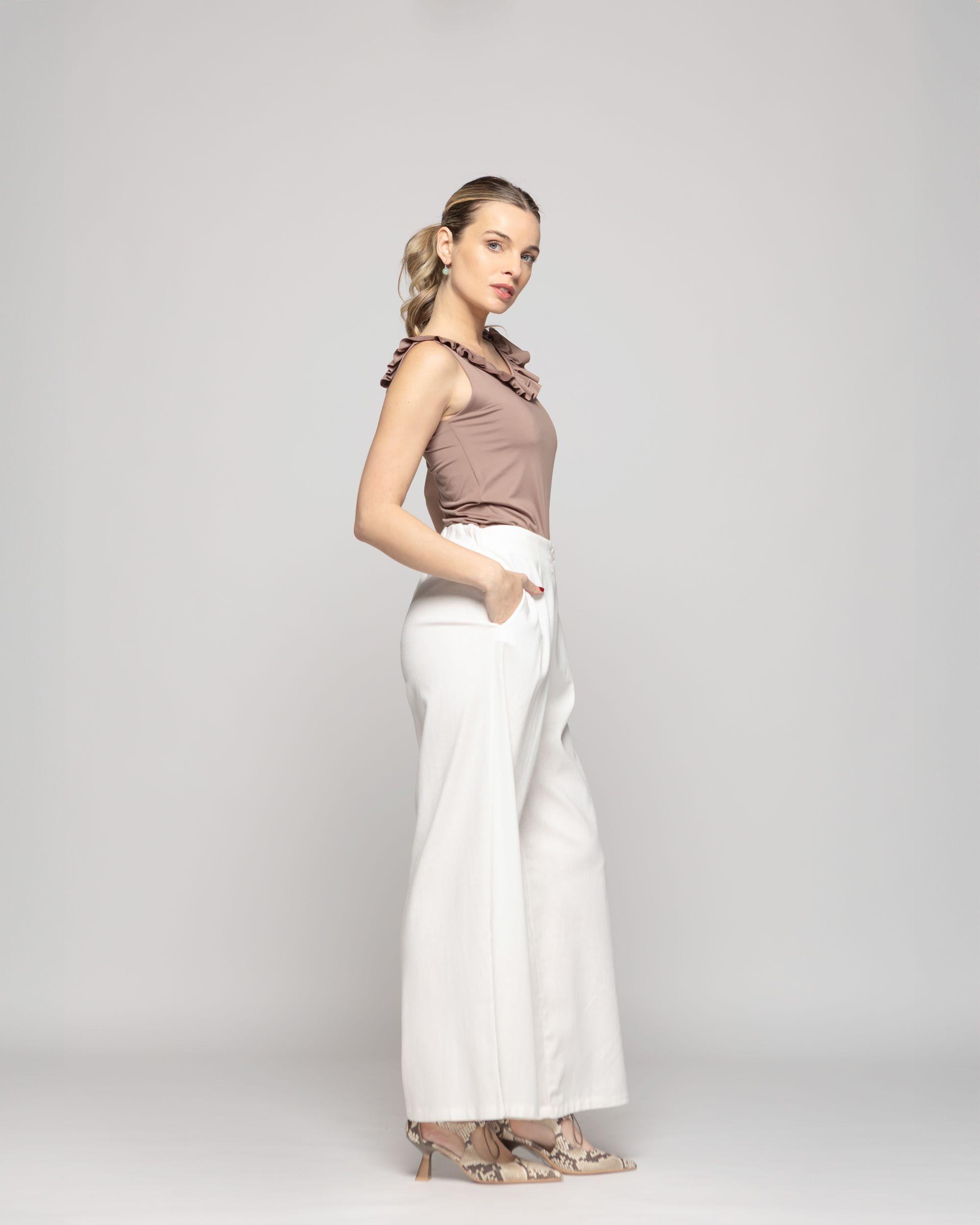 Pantalón Mujer Silene Viscosa Con Pinzas Blanco Crudo Ludovica-5