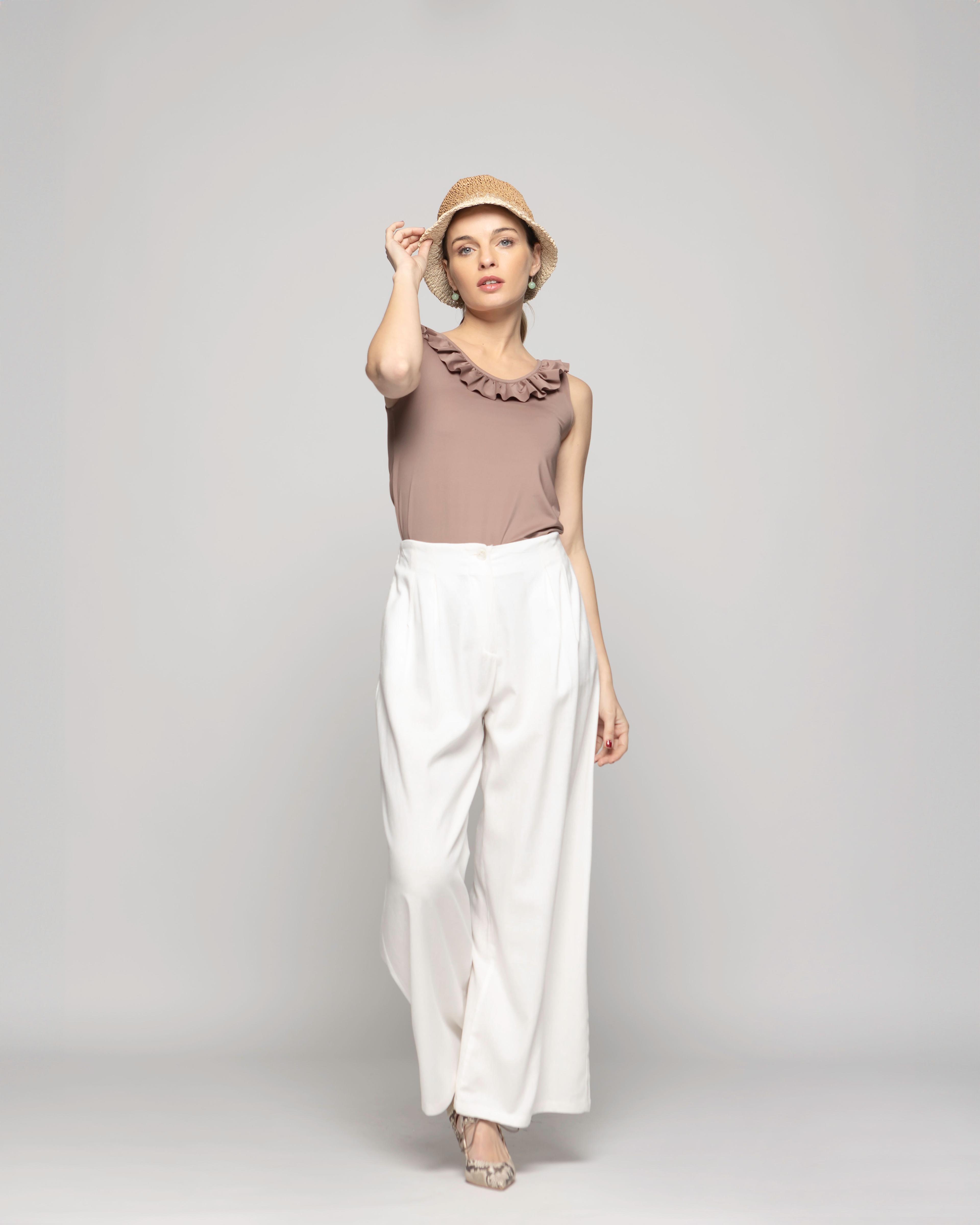 Pantalón Mujer Silene Viscosa Con Pinzas Blanco Crudo Ludovica-8