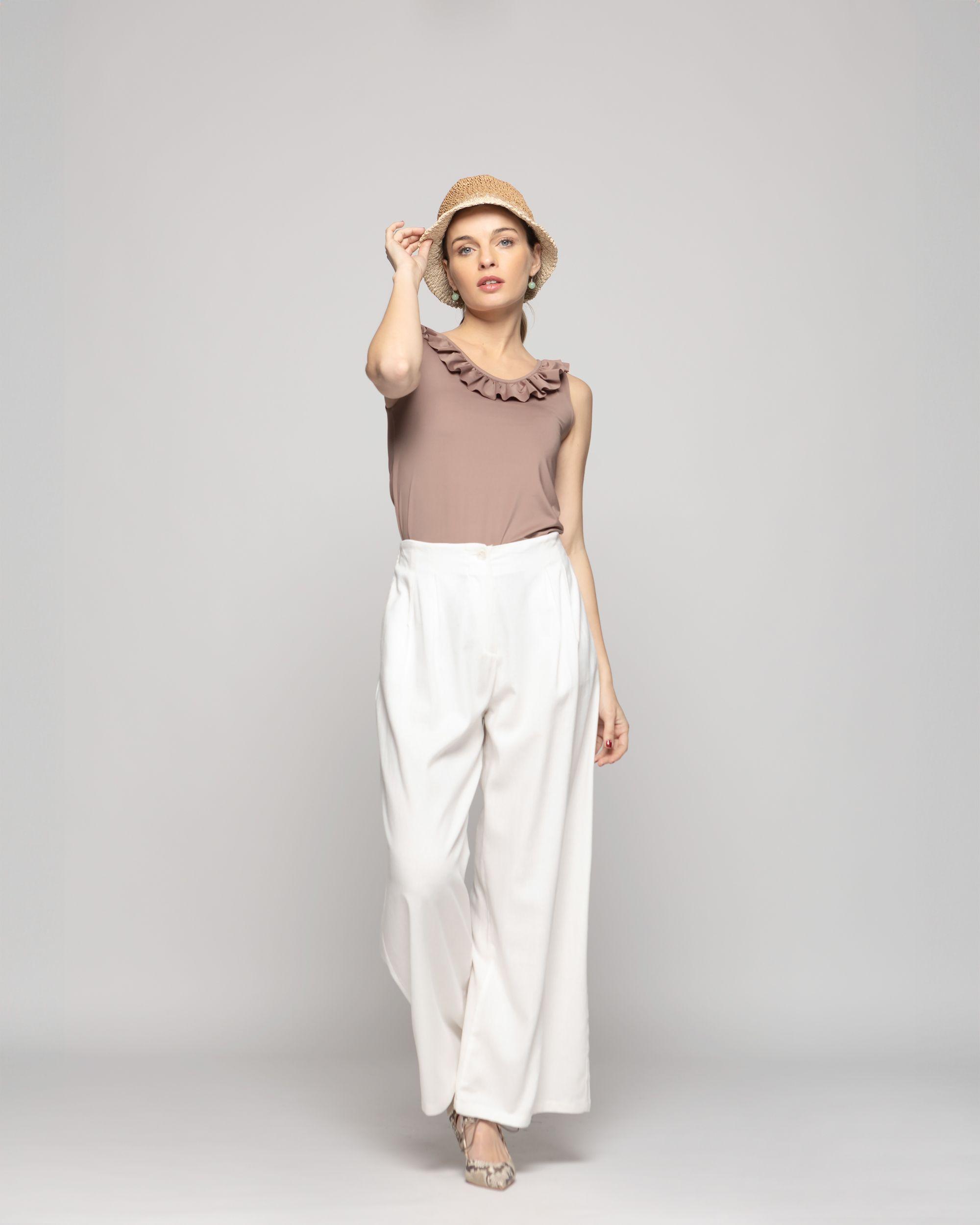 Pantalón Mujer Silene Viscosa Con Pinzas Blanco Crudo Ludovica-9