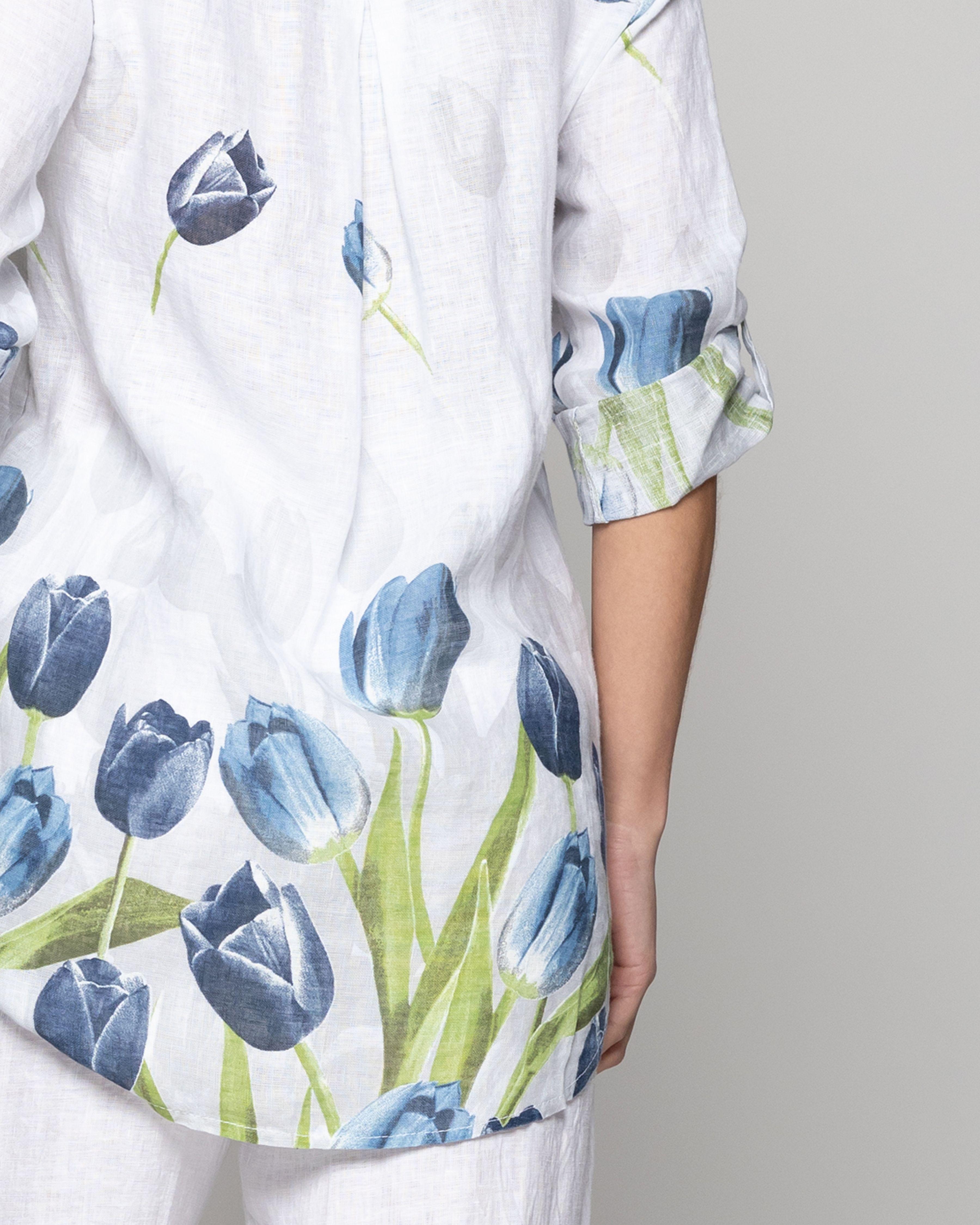 Blusa Mujer Baylee De Lino Con Tulipanes Blanca Lineatre-2