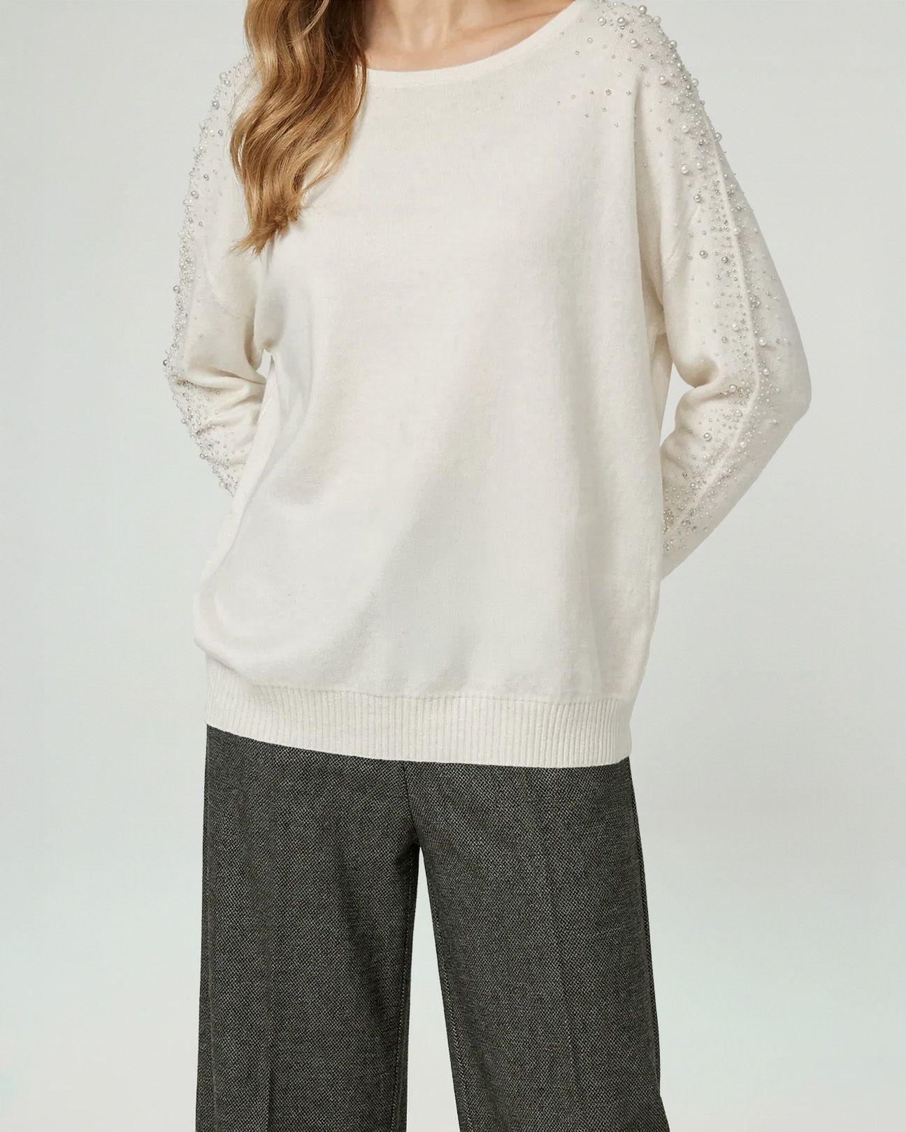 Sweater Mujer Nora Relaxed Cuello Bote Manga Caída Crudo Lineatre-0