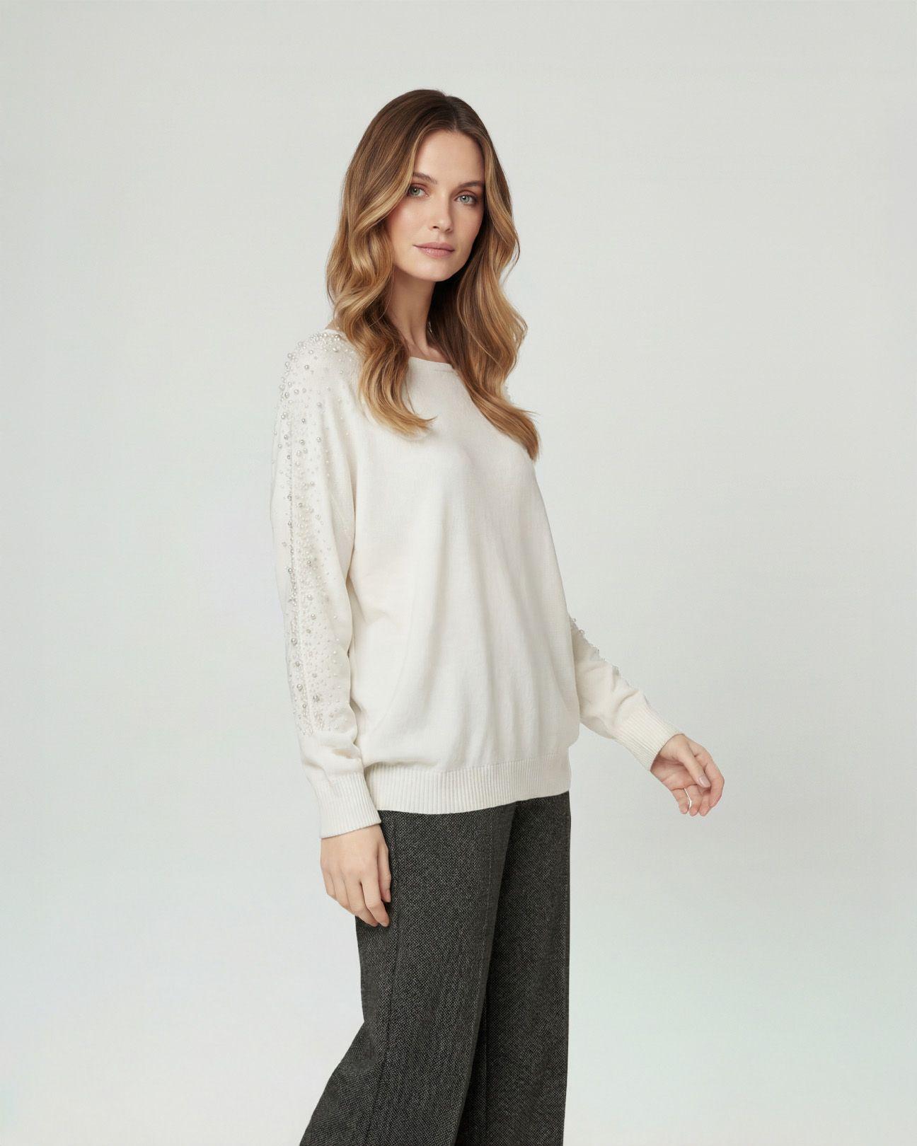 Sweater Mujer Nora Relaxed Cuello Bote Manga Caída Crudo Lineatre-1