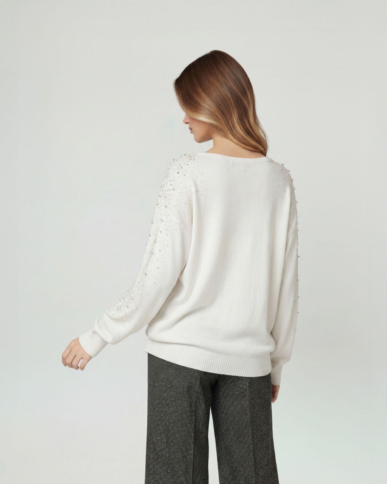 Sweater Mujer Nora Relaxed Cuello Bote Manga Caída Crudo Lineatre-2