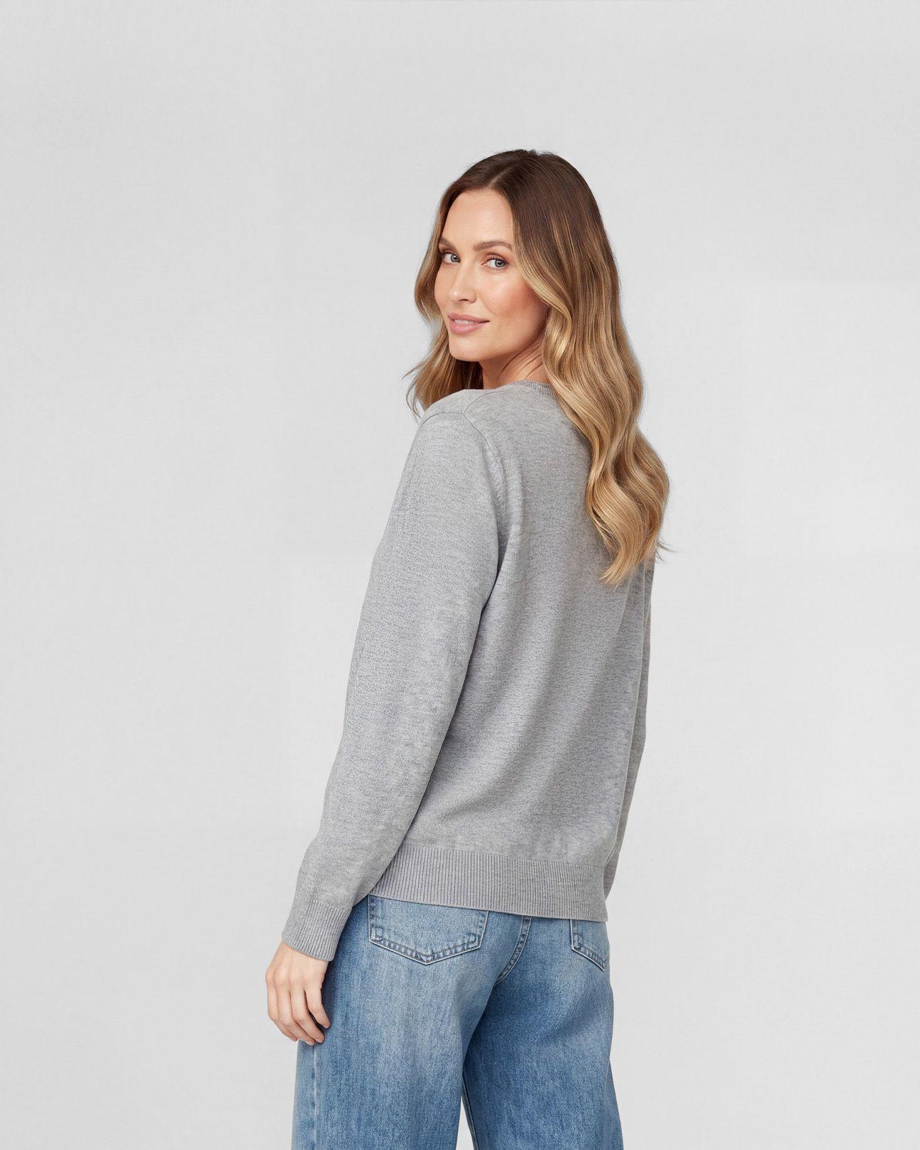 Sweater Mujer Ignacia Regular Fit Cuello En V Manga Caída Fango Lineatre-1
