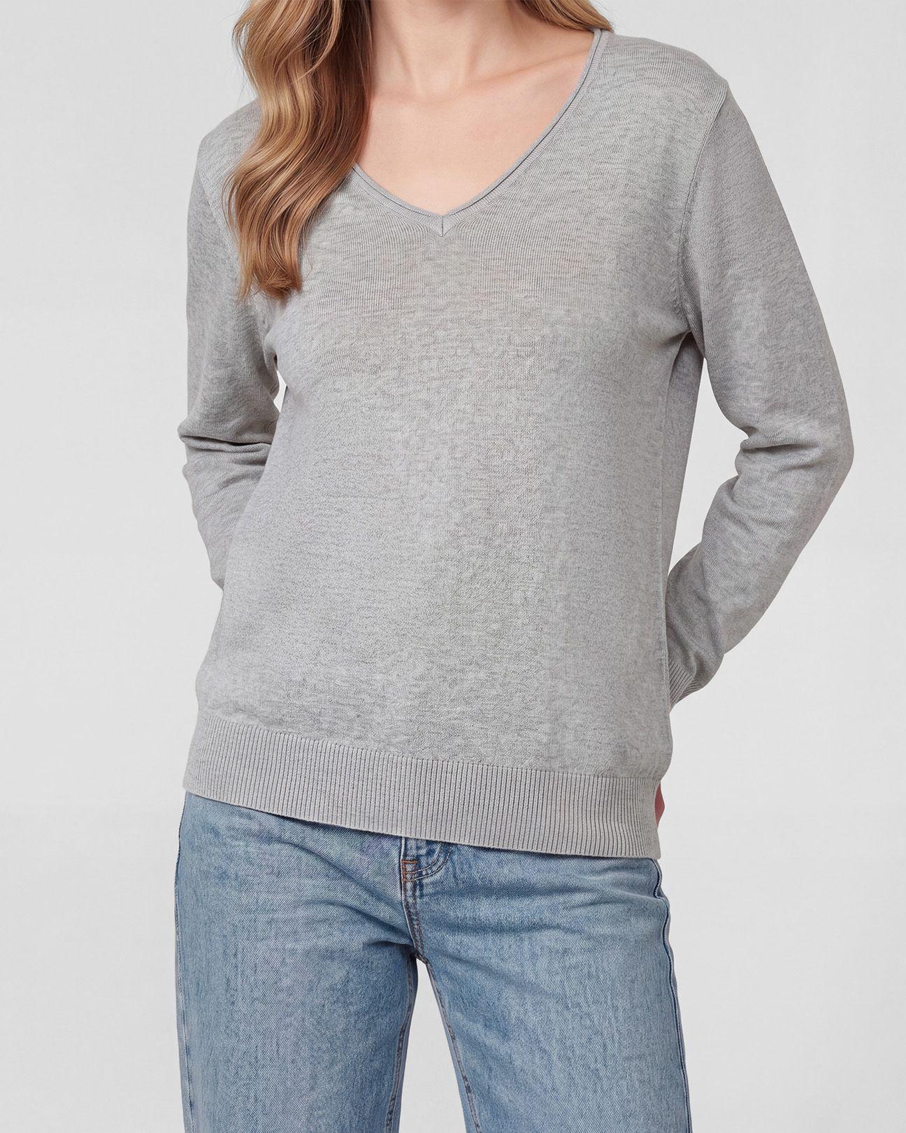 Sweater Mujer Ignacia Regular Fit Cuello En V Manga Caída Fango Lineatre-2
