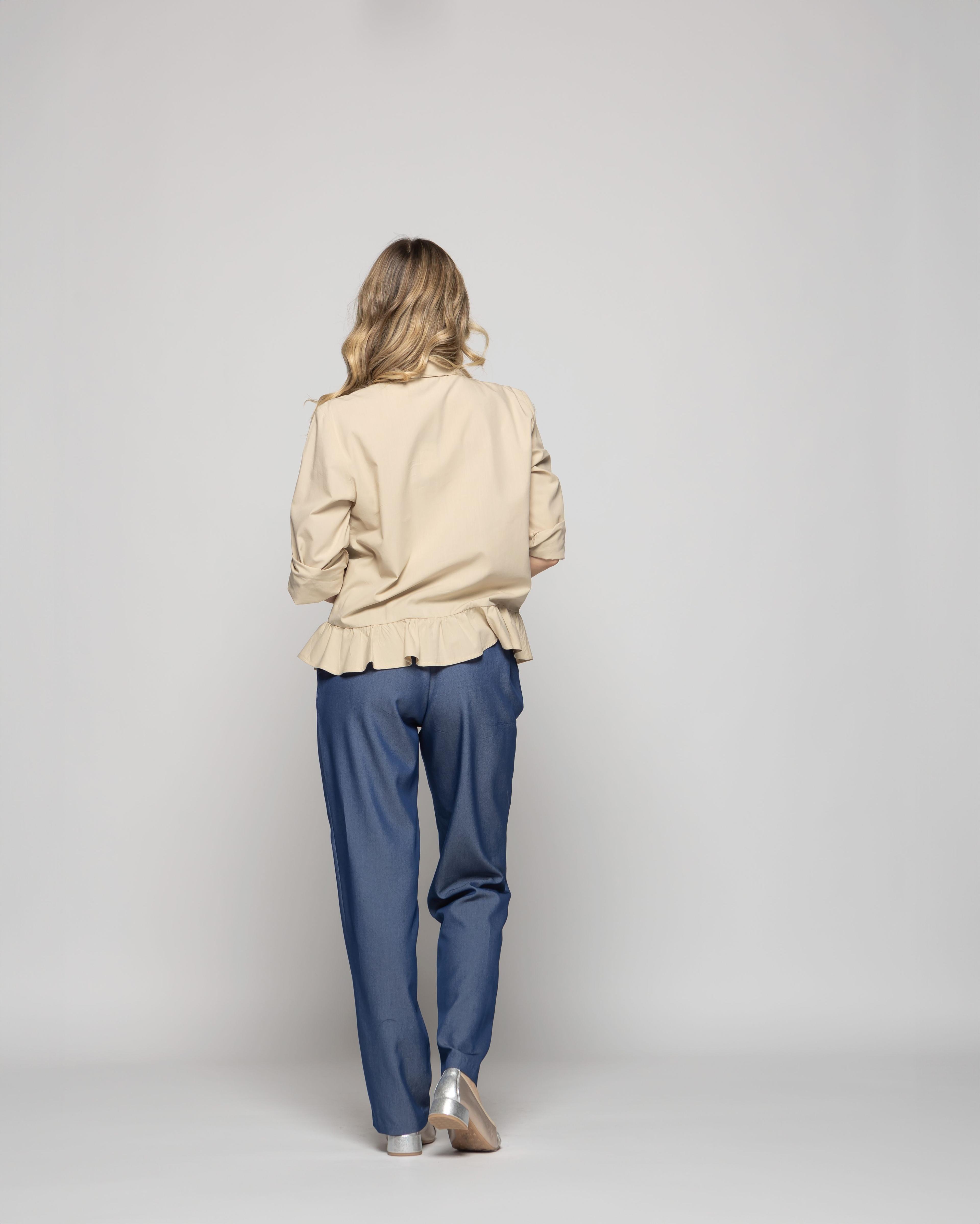 Blusa Mujer Cala Camisera Lisa Con Volante En Basta Blanca Beige Ludovica-7