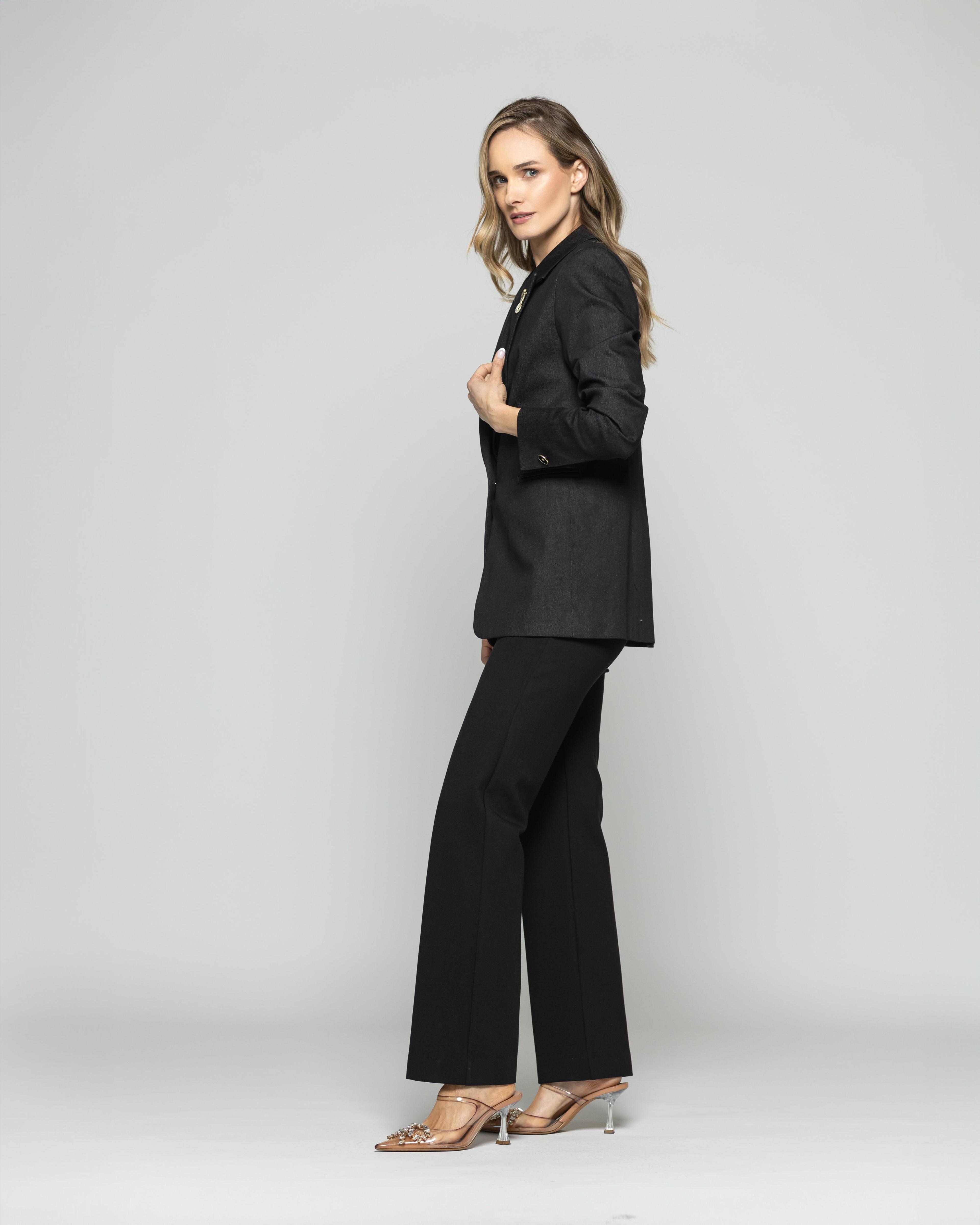 Blazer Mujer Jacarandá Clásico Con Prendedores Denim Negro Ludovica-5