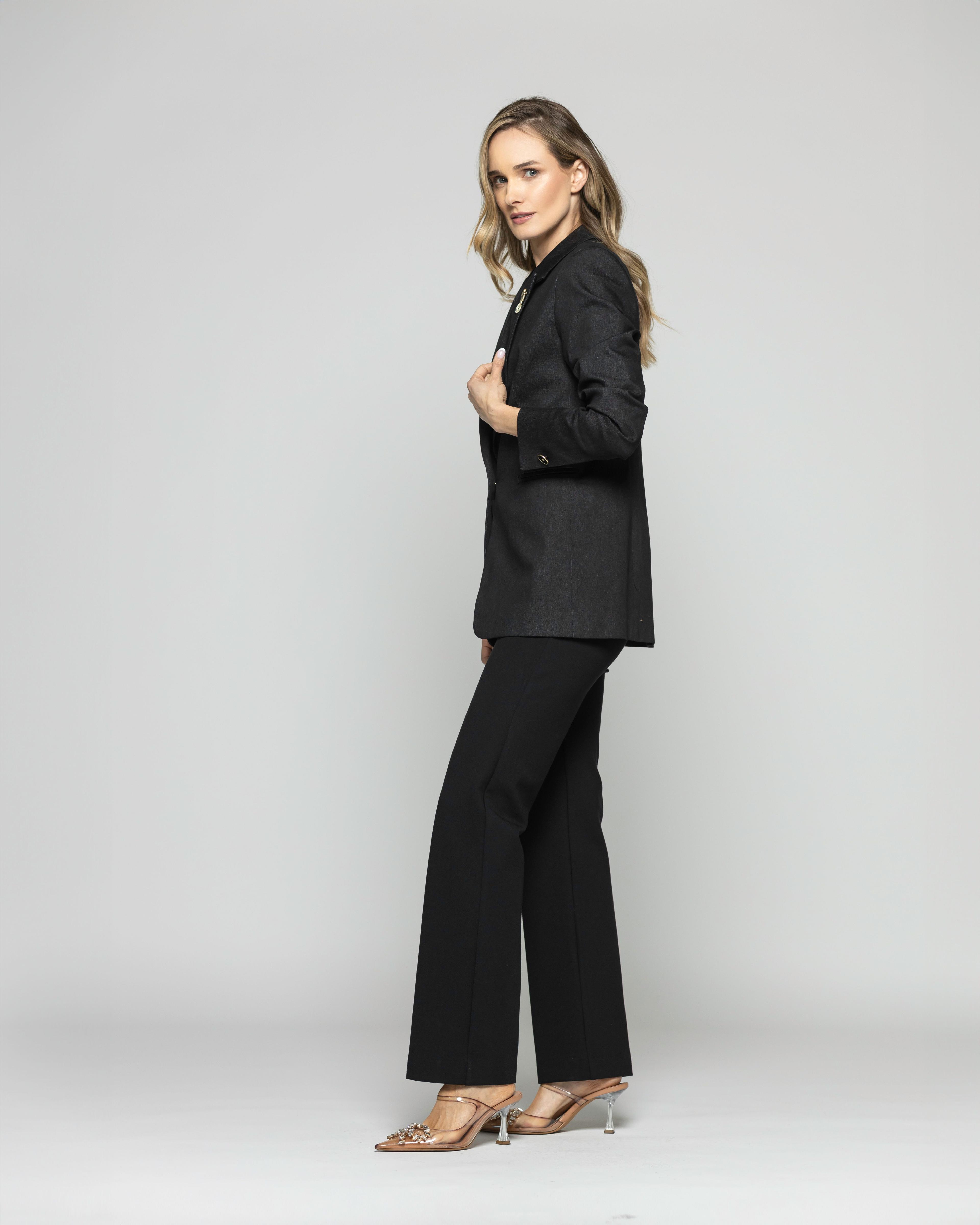 Blazer Mujer Jacarandá Clásico Con Prendedores Denim Negro Ludovica-4