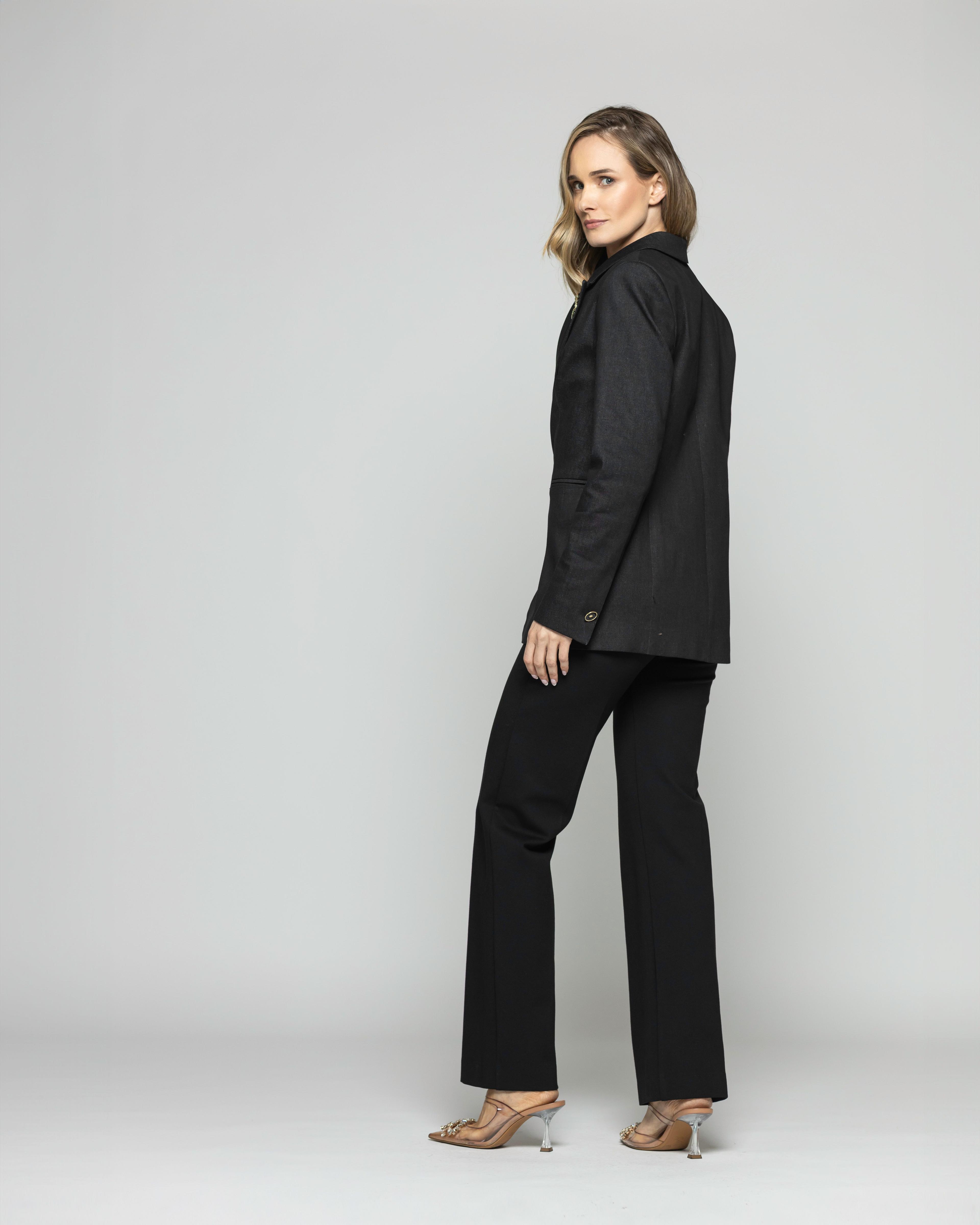 Blazer Mujer Jacarandá Clásico Con Prendedores Denim Negro Ludovica-8