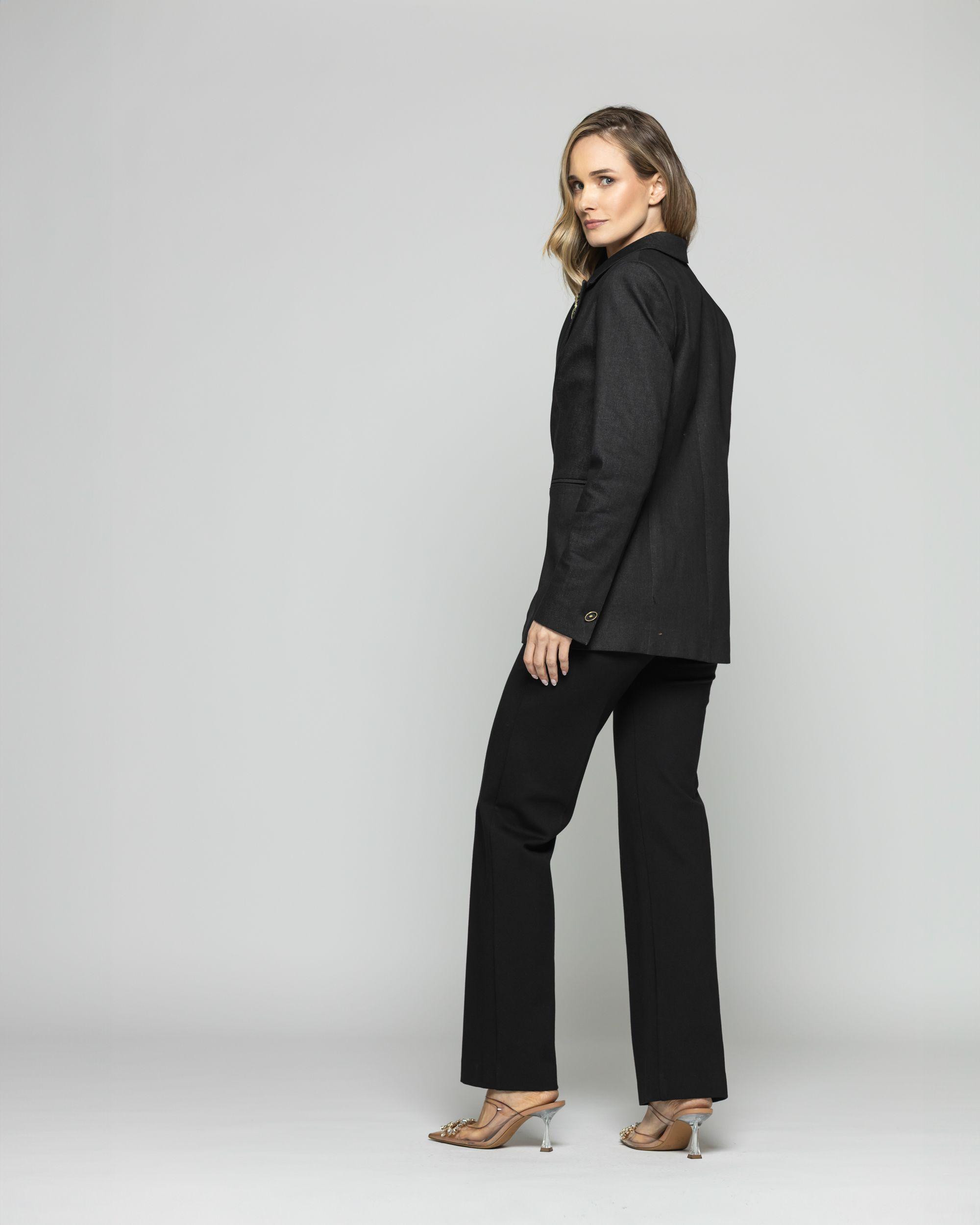 Blazer Mujer Jacarandá Clásico Con Prendedores Denim Negro Ludovica-9