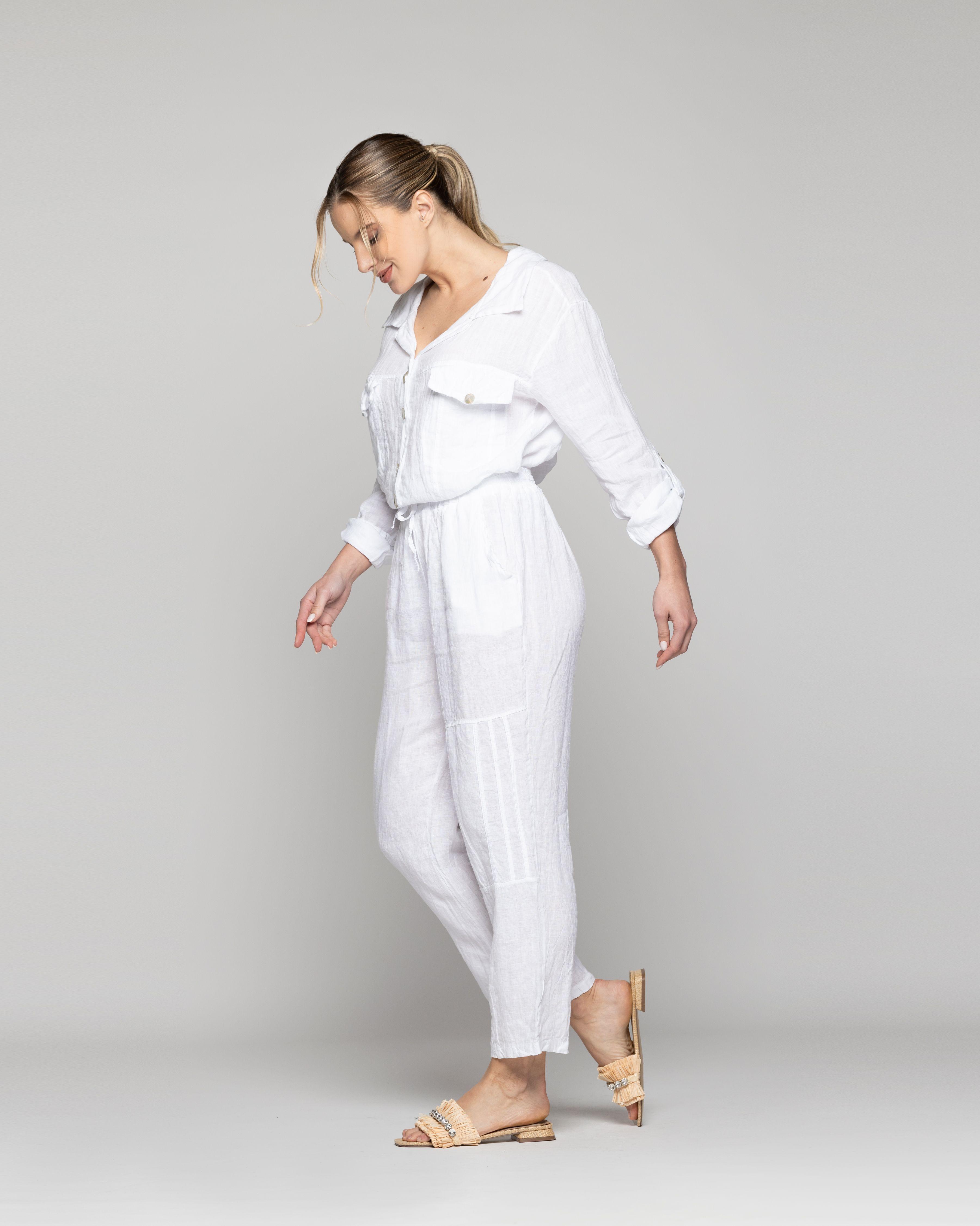 Pantalón Mujer Bianca Largo Blanco Lineatre-3
