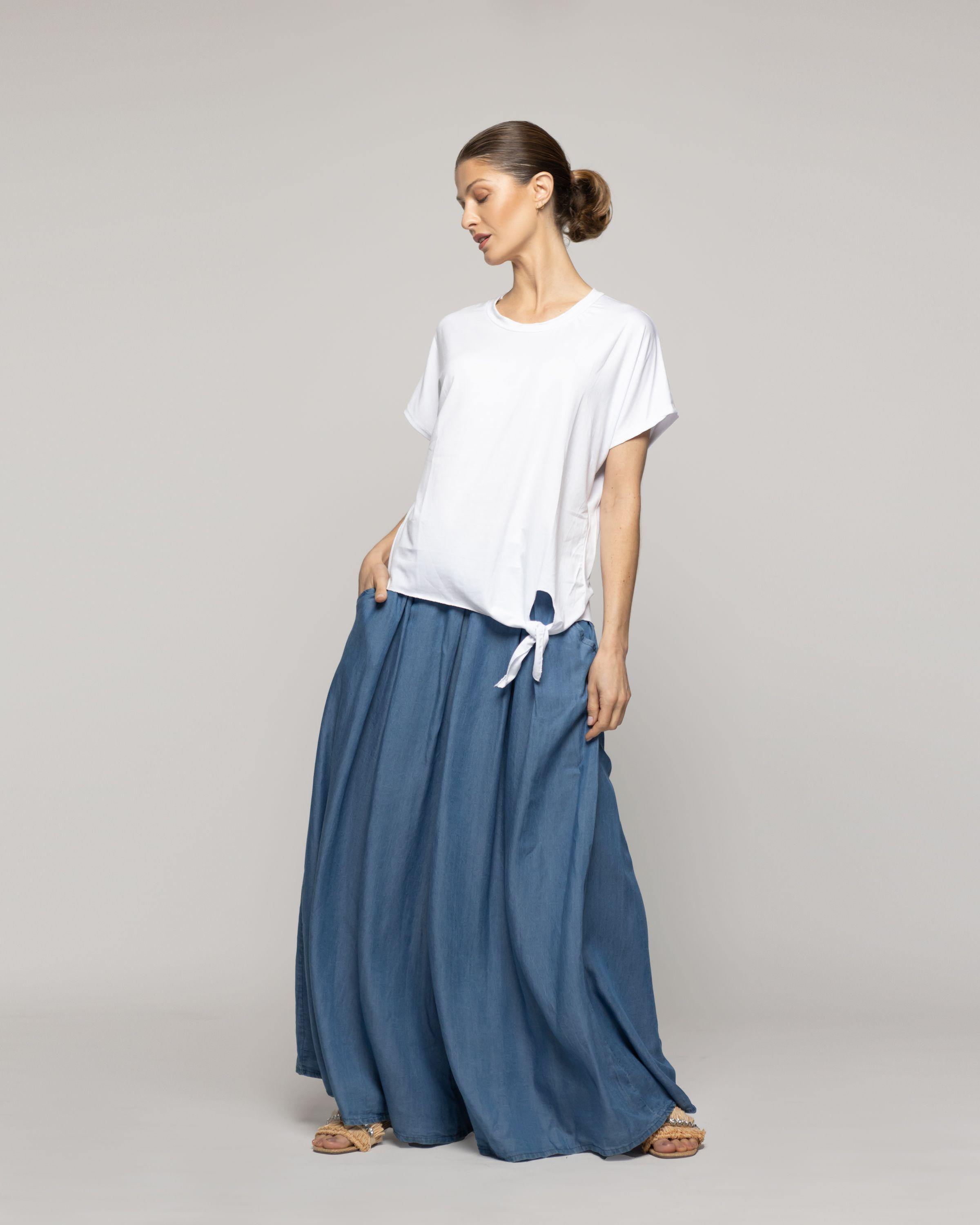 Polera Mujer Orieta Básica Manga Corta Con Amarra Lateral Blanca Lineatre-4